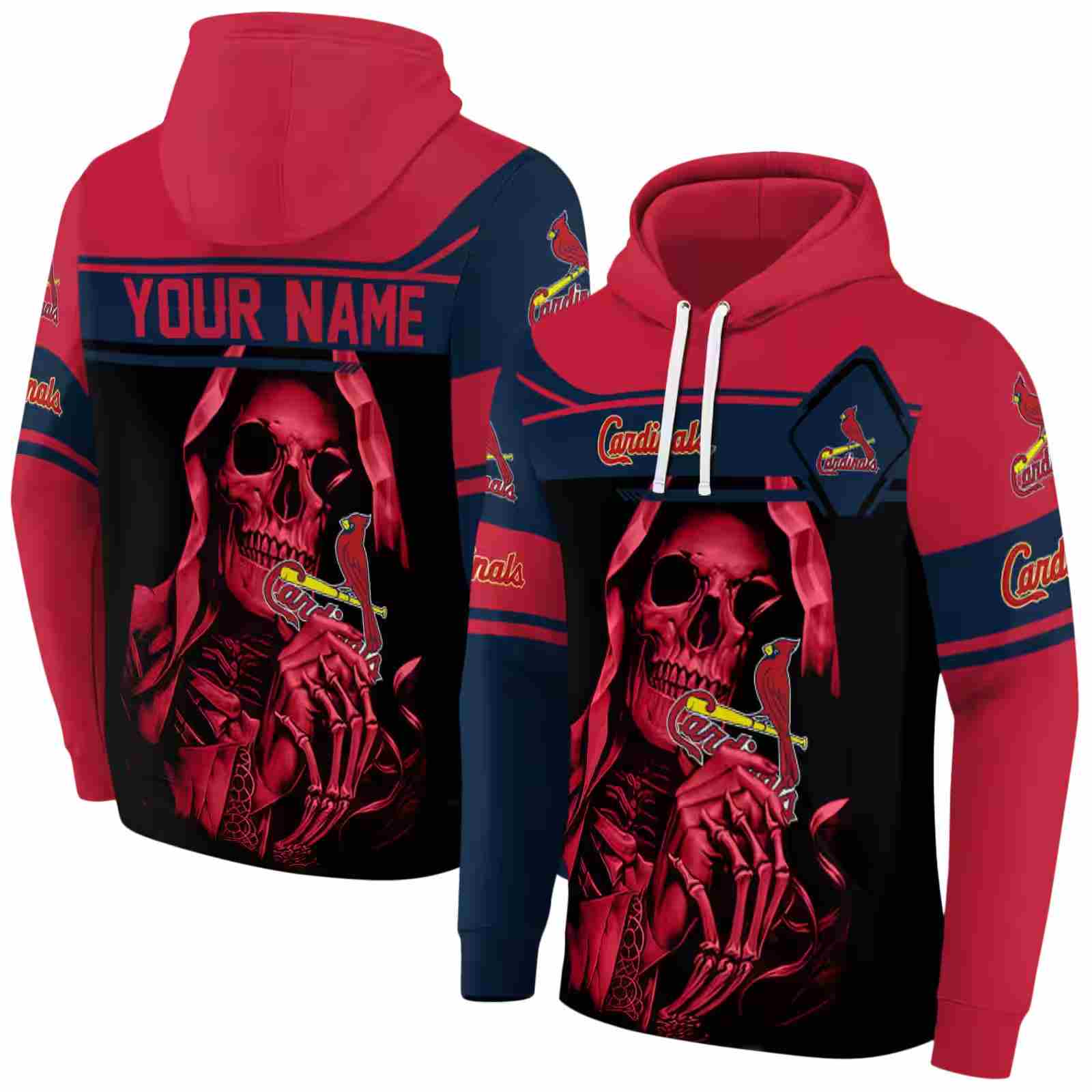 customized st louis cardinals grim reaper red black hoodie fashion forward