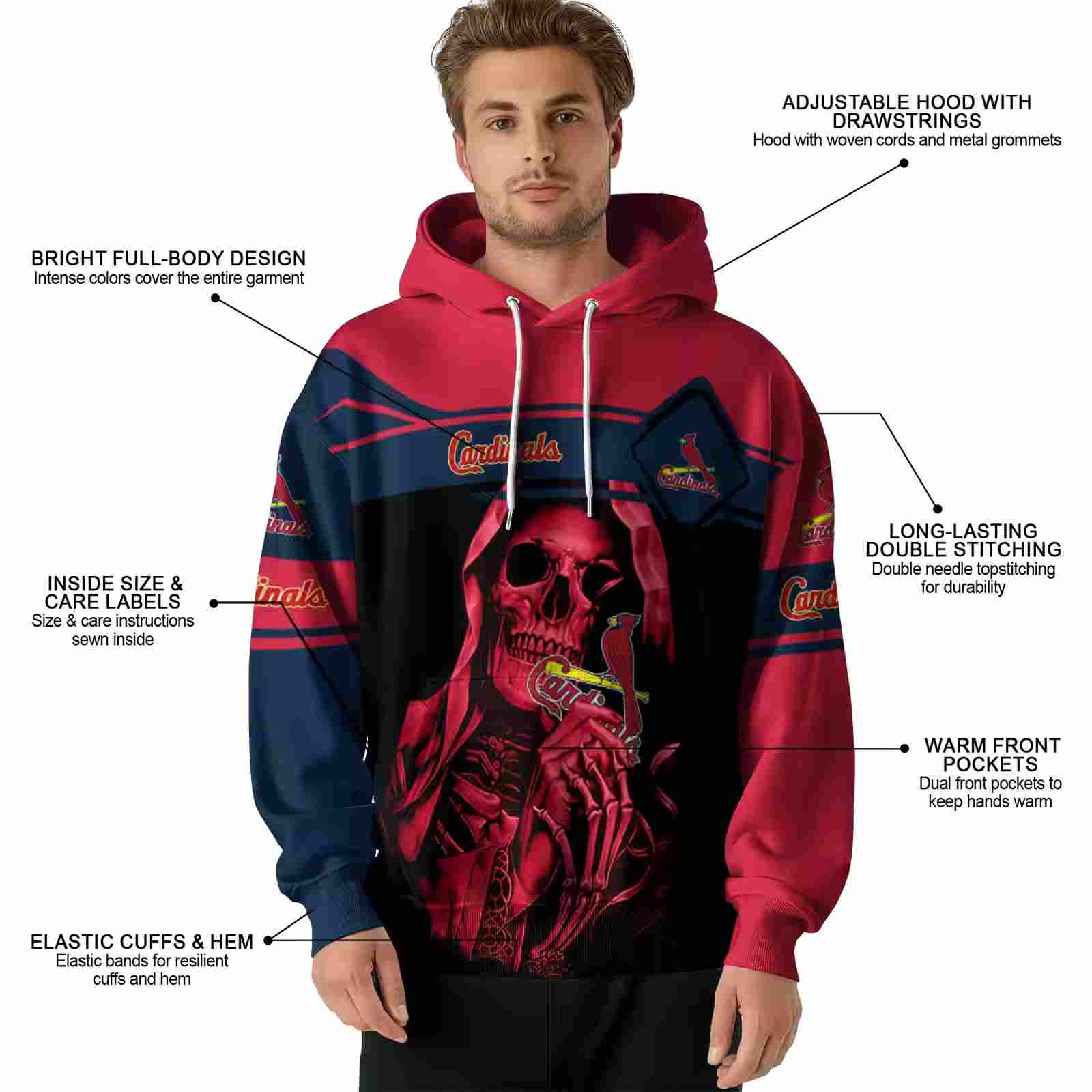 customized st louis cardinals grim reaper red black hoodie latest model