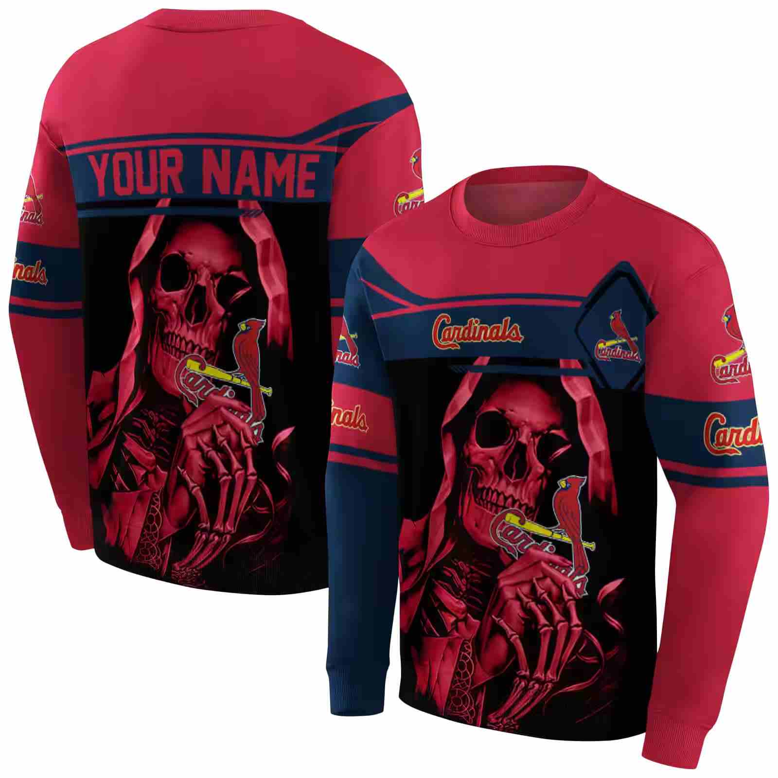 customized st louis cardinals grim reaper red black hoodie premium grade