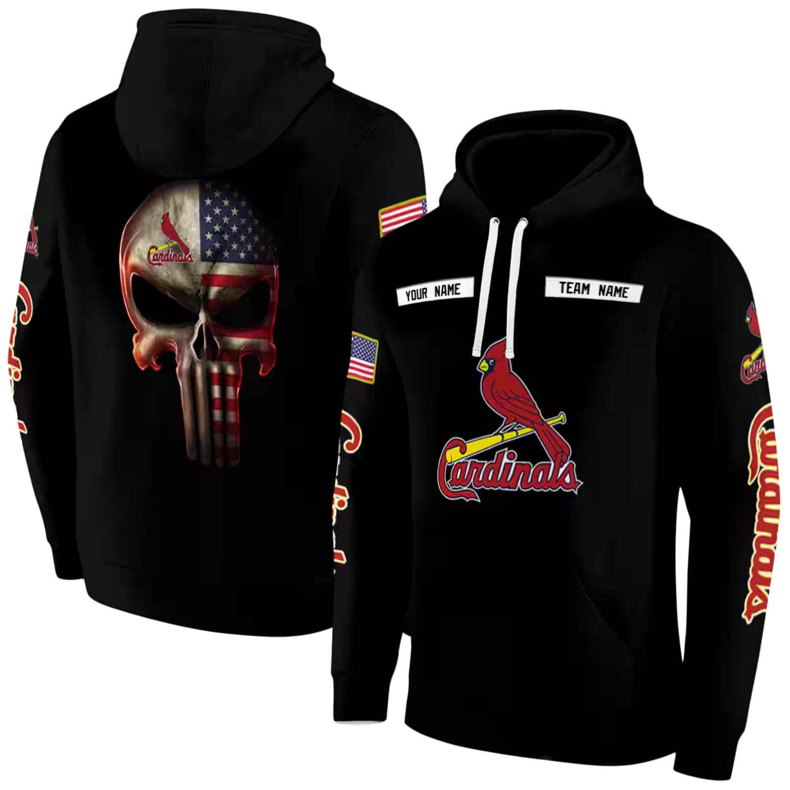 customized st louis cardinals punisher skull black hoodie fashion forward