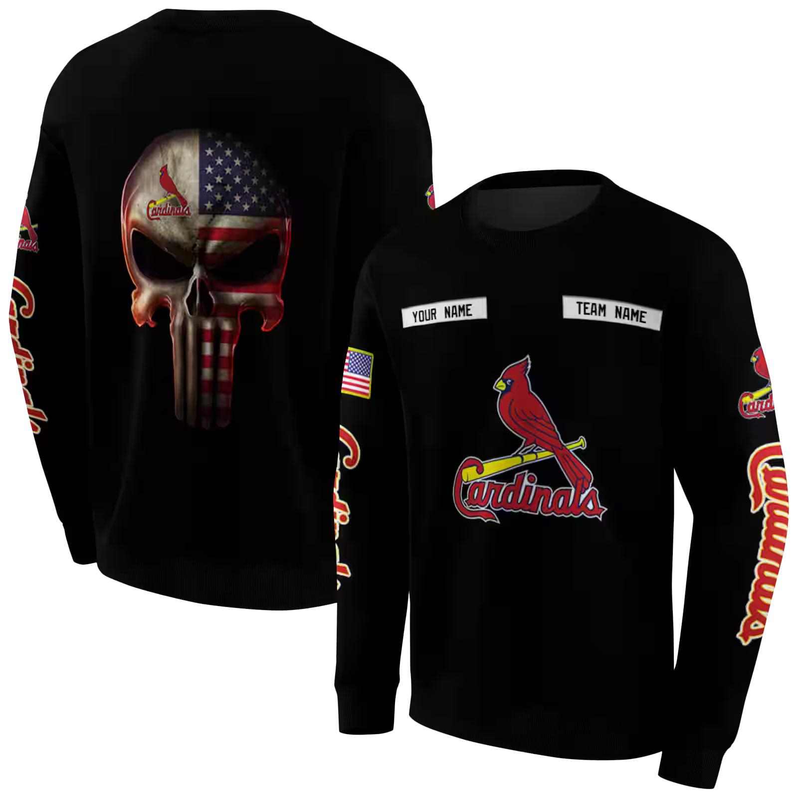 customized st louis cardinals punisher skull black hoodie premium grade