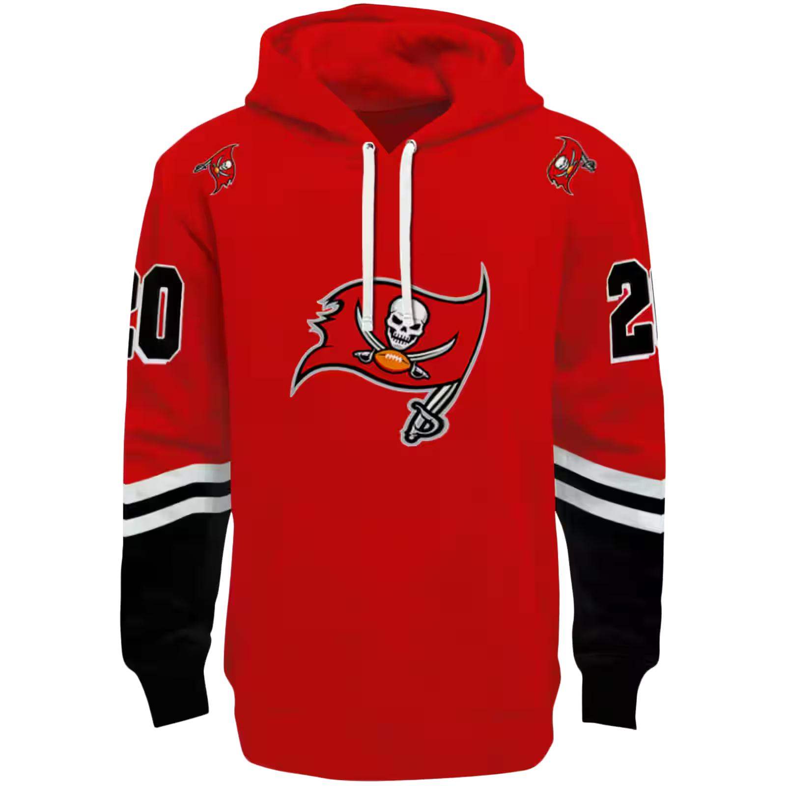 Customized Tampa Bay Buccaneers Striped Sleeves Red Hoodie