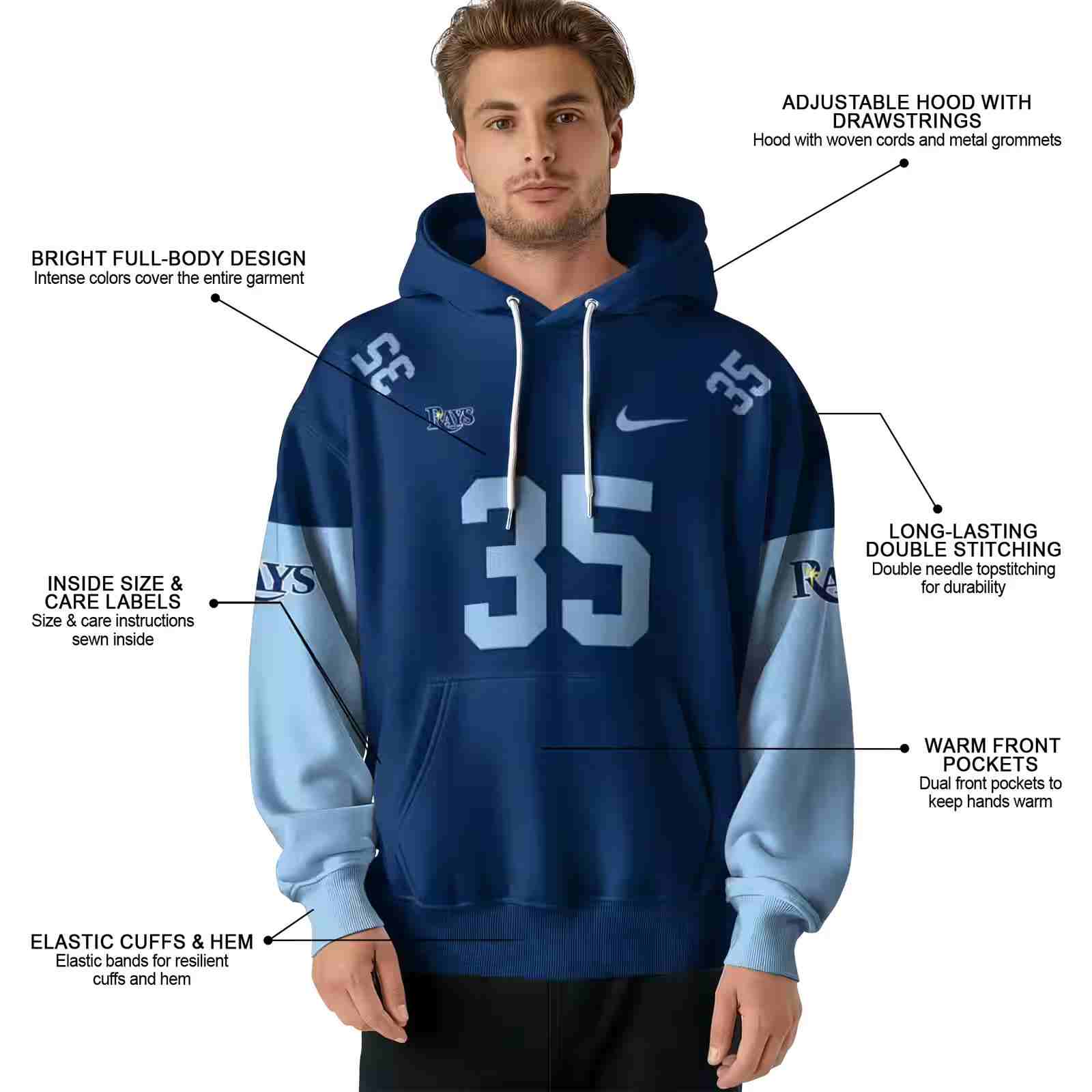 customized tampa bay rays minimal design navy hoodie latest model