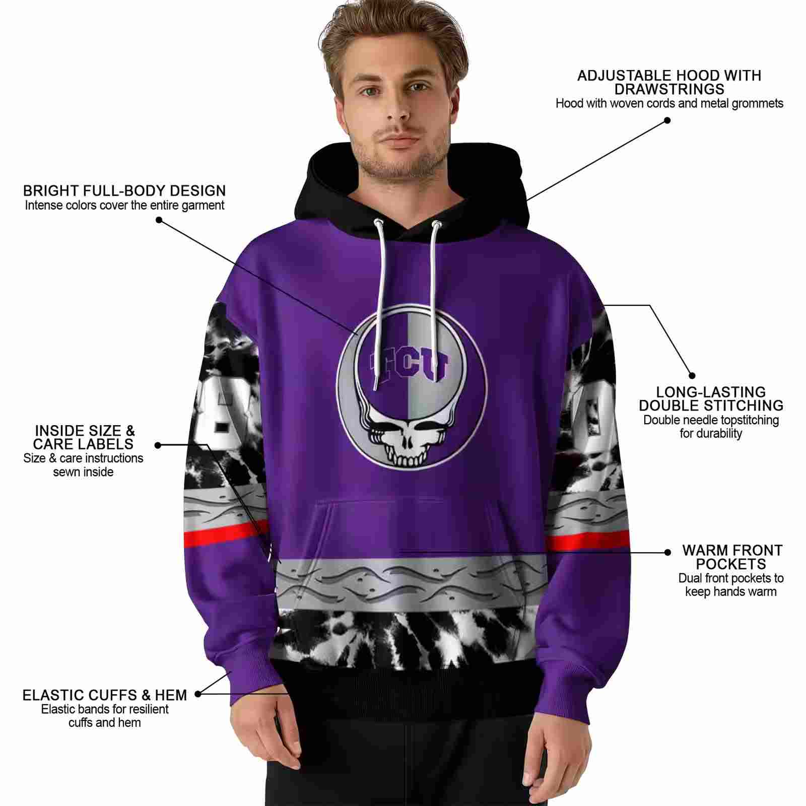 customized tcu horned frogs grateful vibes purple hoodie latest model