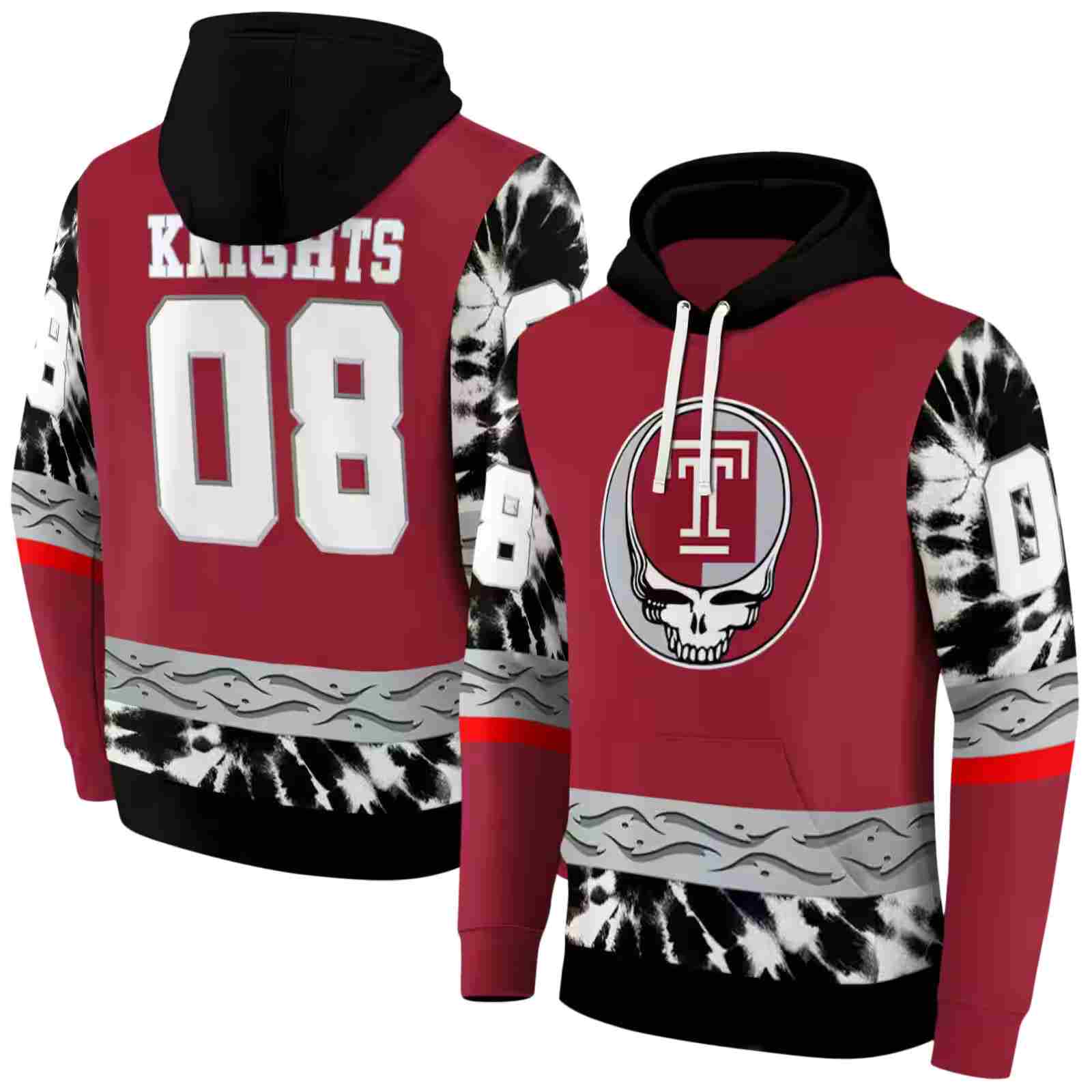 customized temple owls grateful vibes red hoodie fashion forward