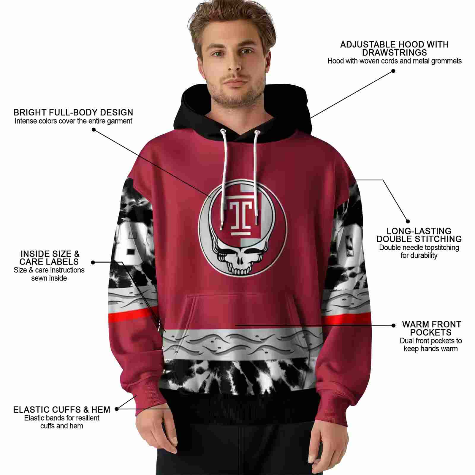 customized temple owls grateful vibes red hoodie latest model