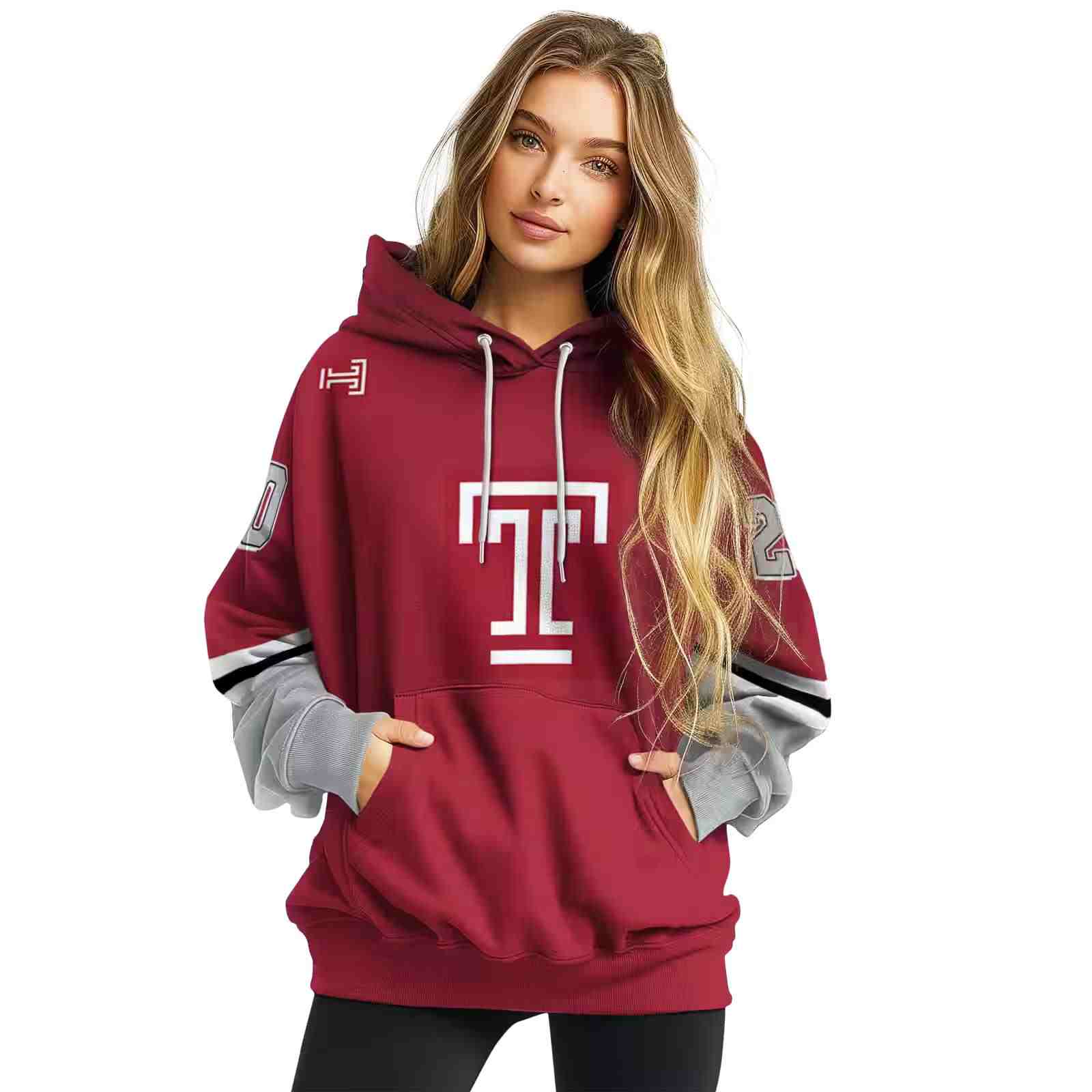 customized temple owls striped sleeves red hoodie high quality