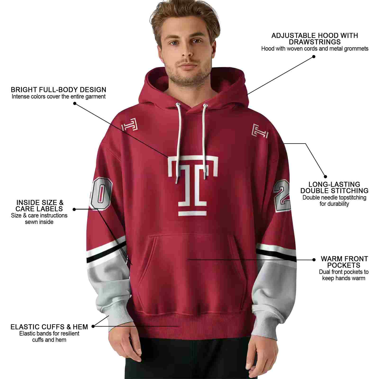 customized temple owls striped sleeves red hoodie latest model