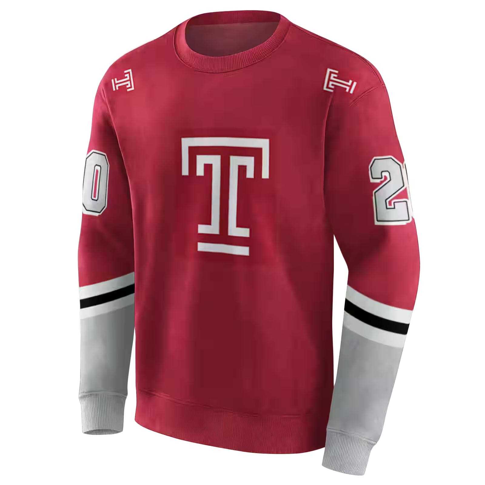 customized temple owls striped sleeves red hoodie new arrival