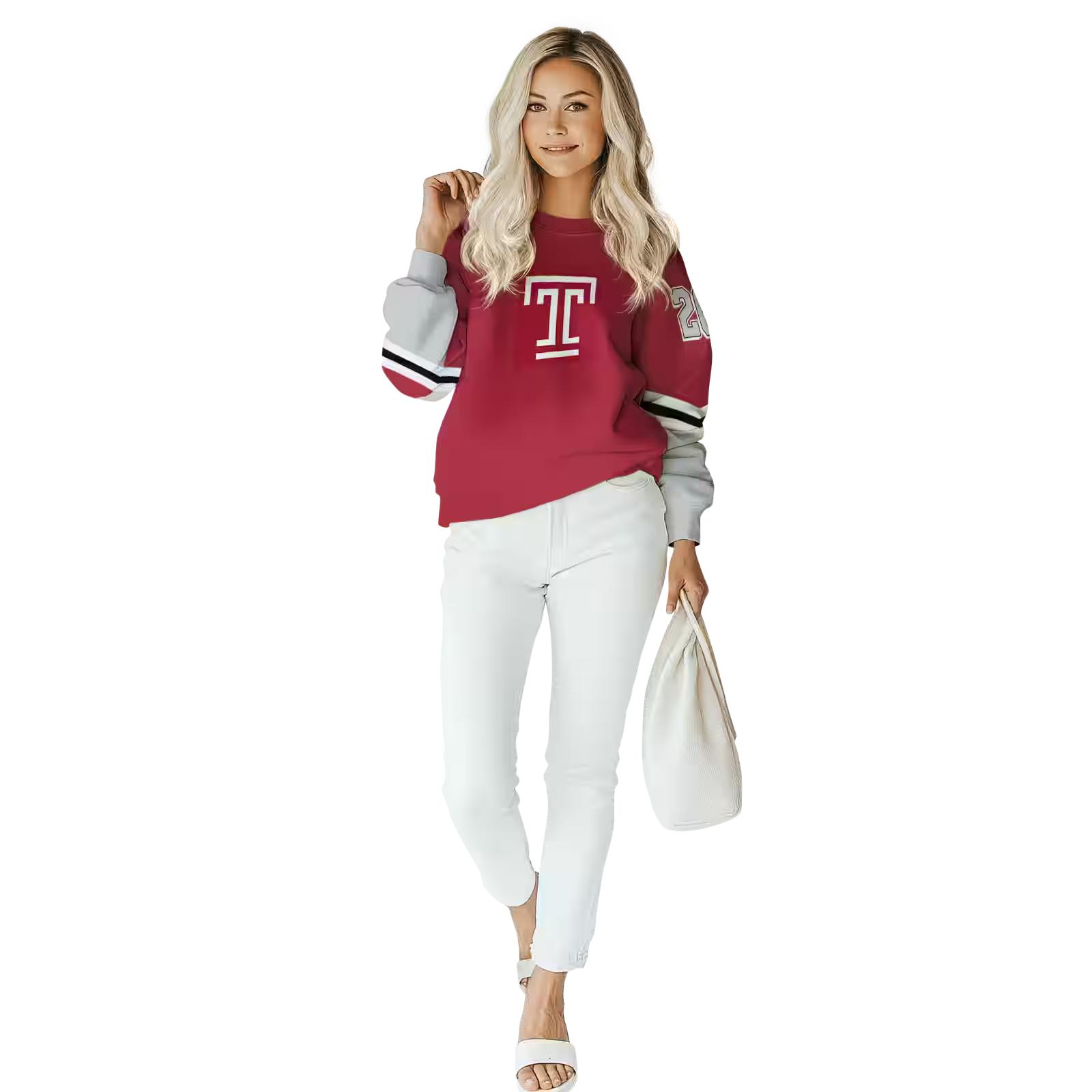 customized temple owls striped sleeves red hoodie trendy