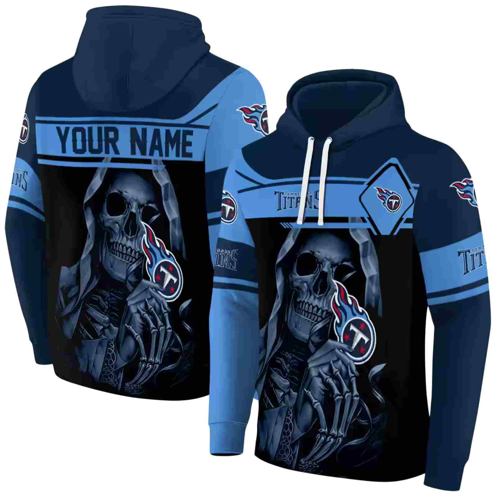 customized tennessee titans grim reaper navy black hoodie fashion forward