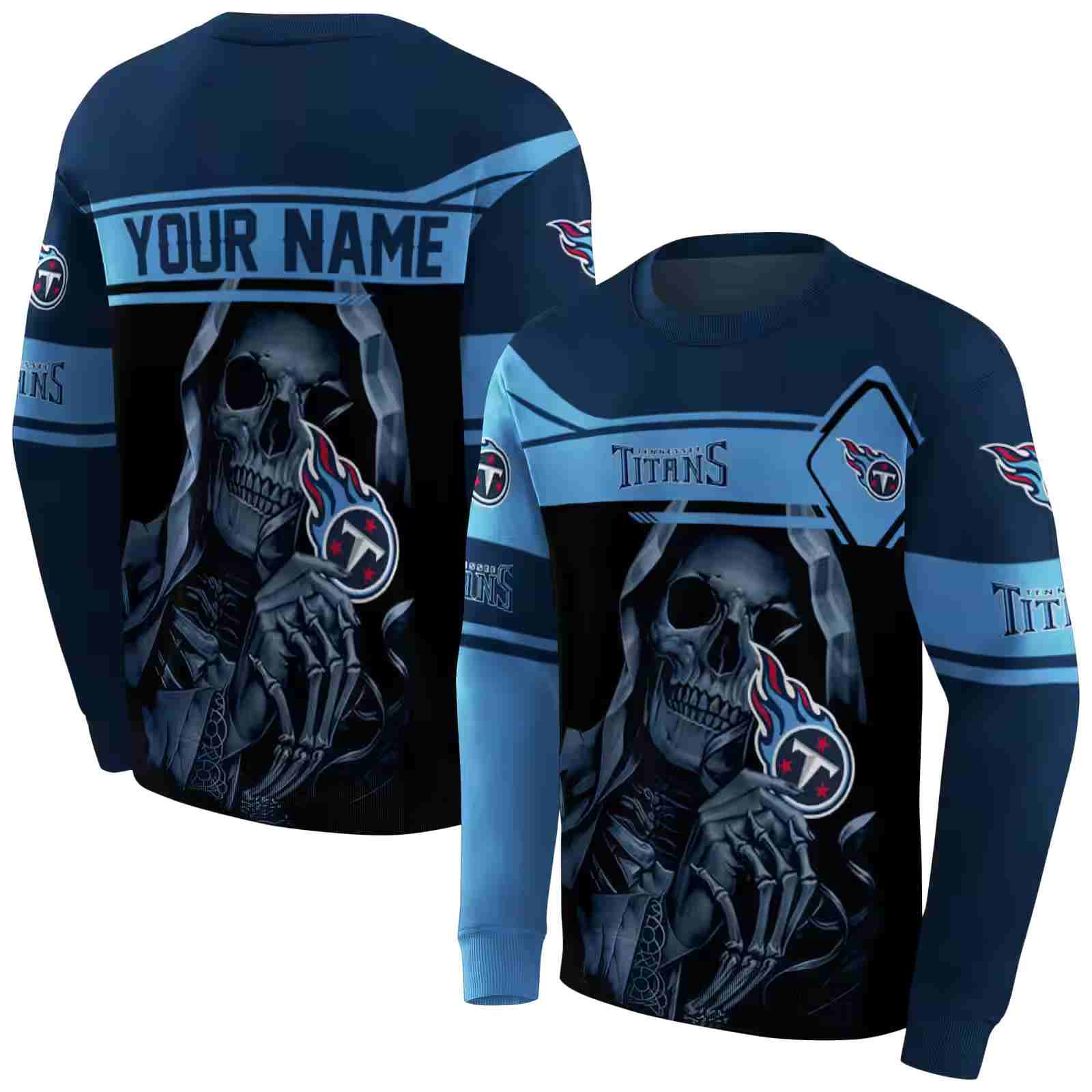 customized tennessee titans grim reaper navy black hoodie premium grade