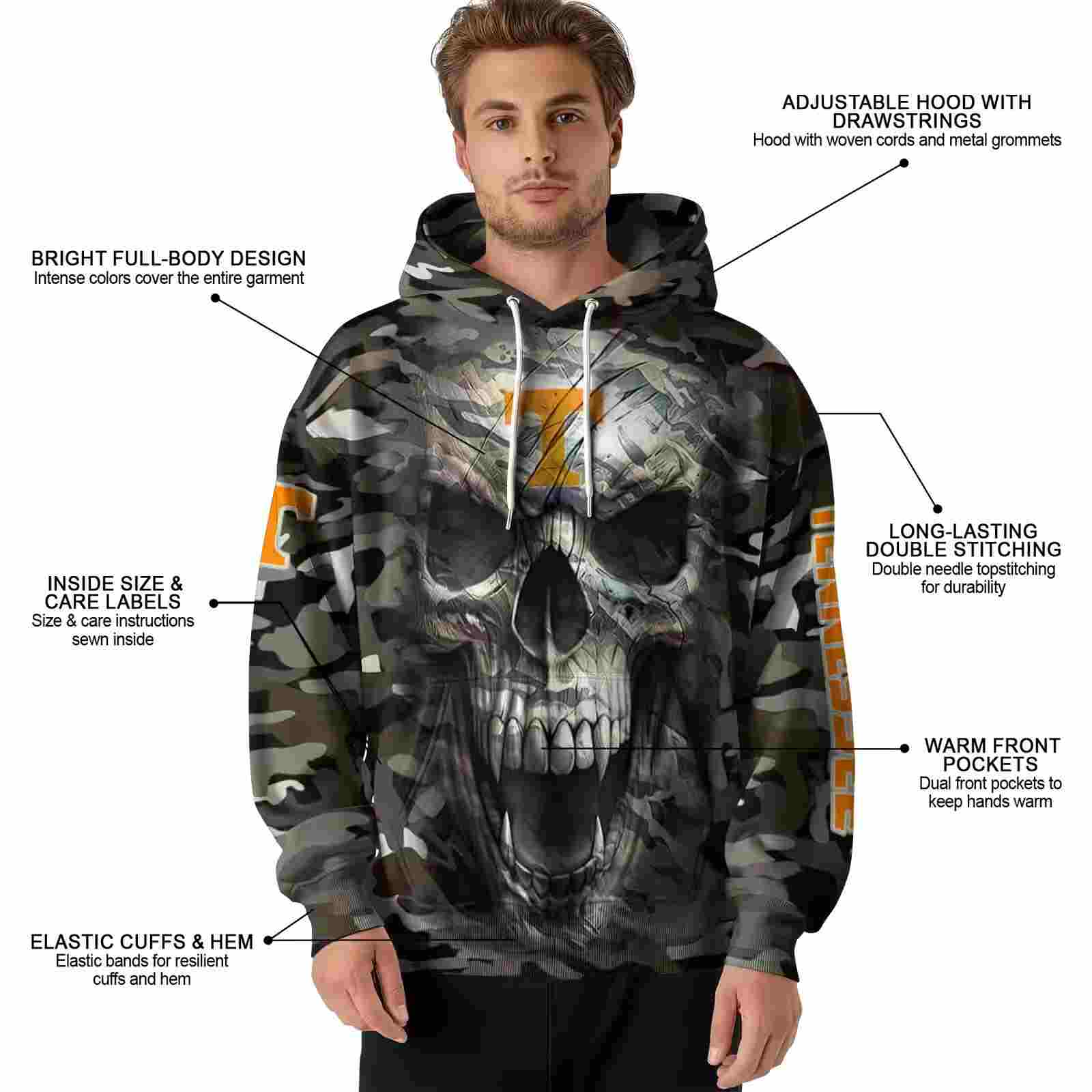 customized tennessee volunteers camo skull hoodie latest model