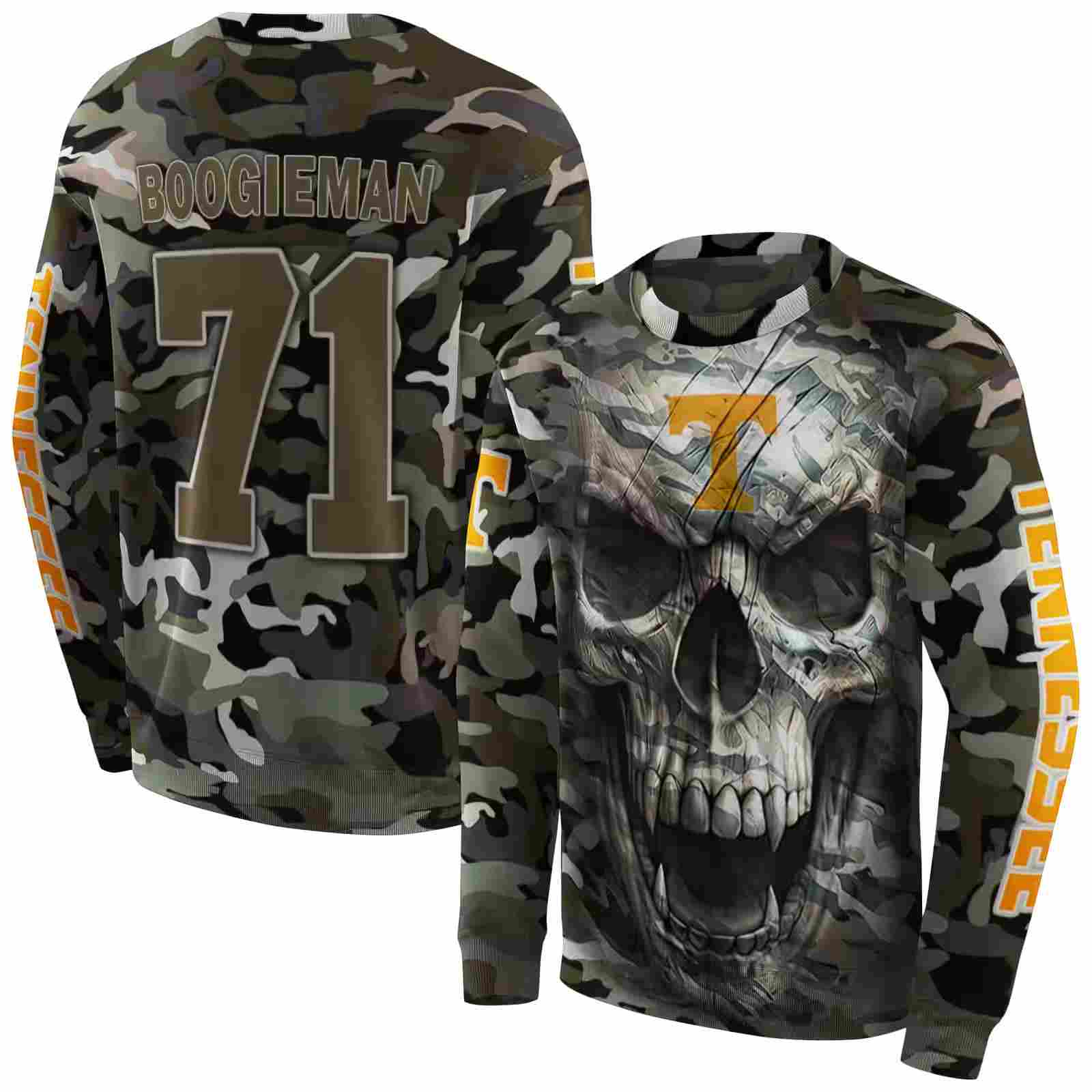 customized tennessee volunteers camo skull hoodie premium grade