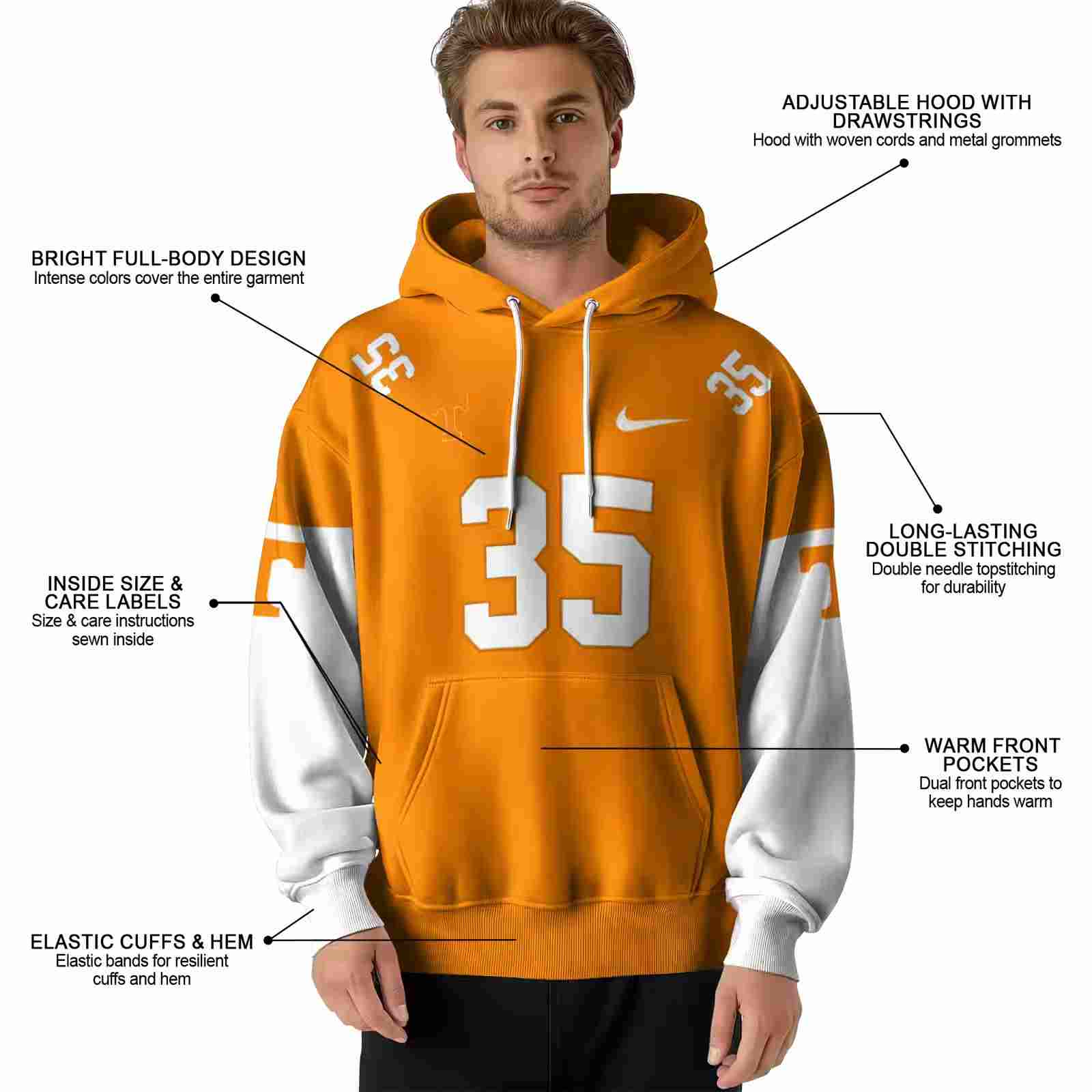 customized tennessee volunteers minimal design orange hoodie latest model