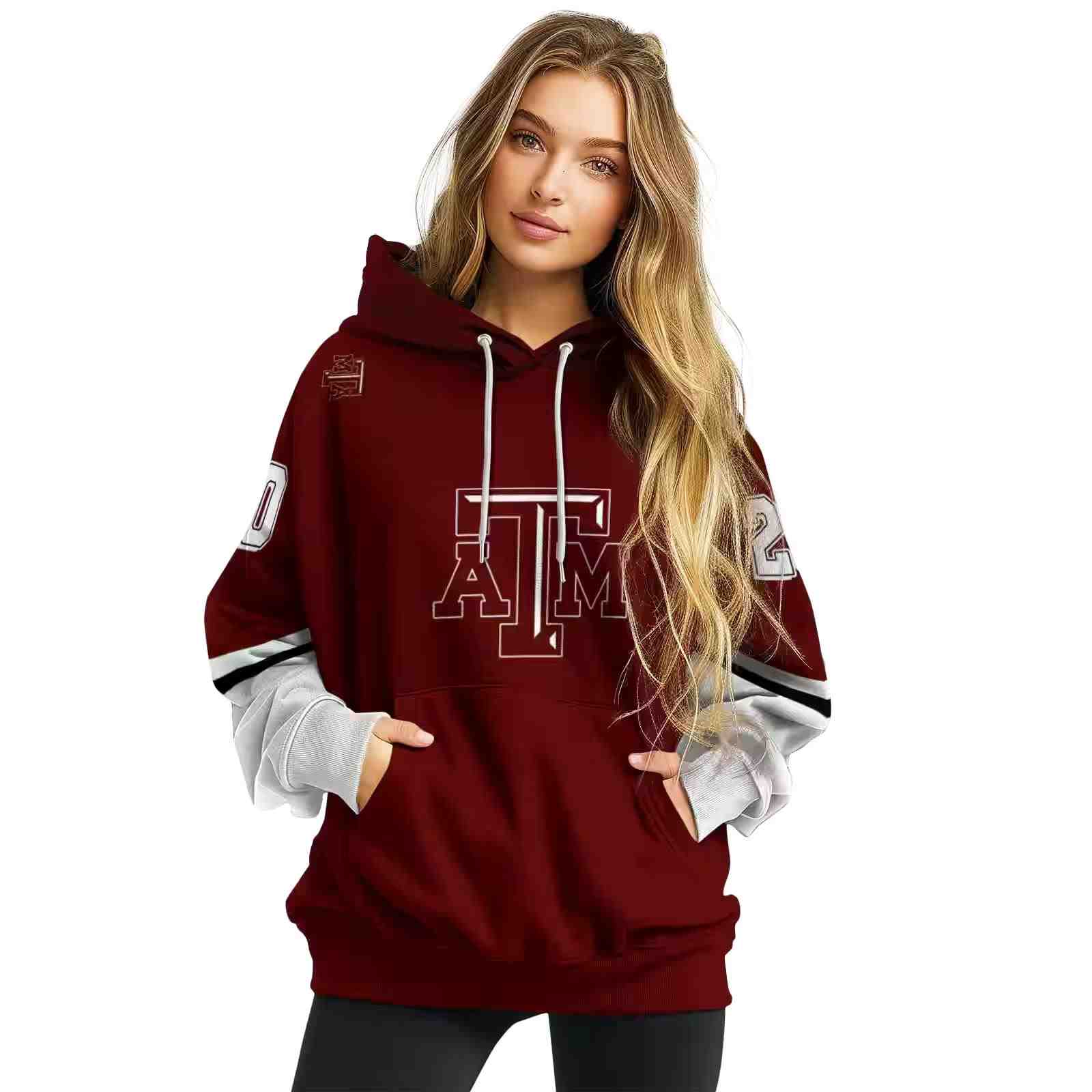 customized texas am aggies striped sleeves maroon hoodie high quality