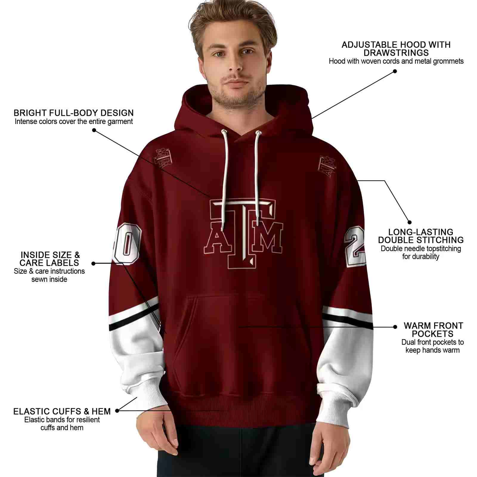 customized texas am aggies striped sleeves maroon hoodie latest model