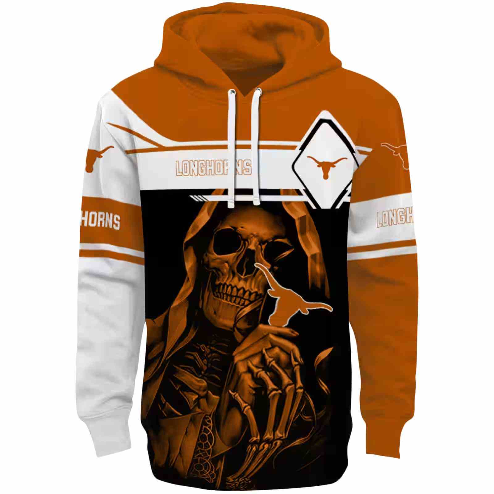 Customized Texas Longhorns Grim Reaper Orange Black Hoodie