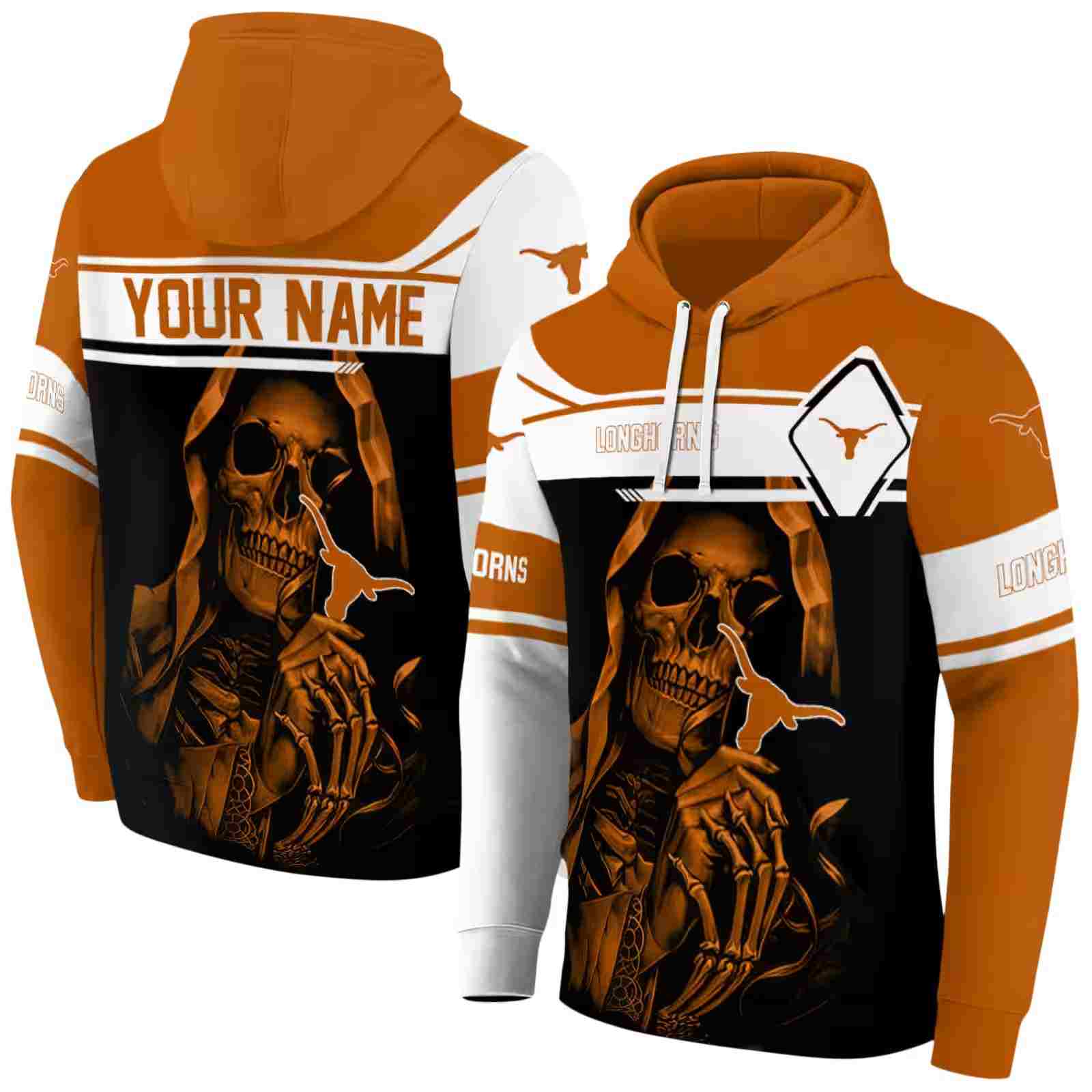 customized texas longhorns grim reaper orange black hoodie fashion forward