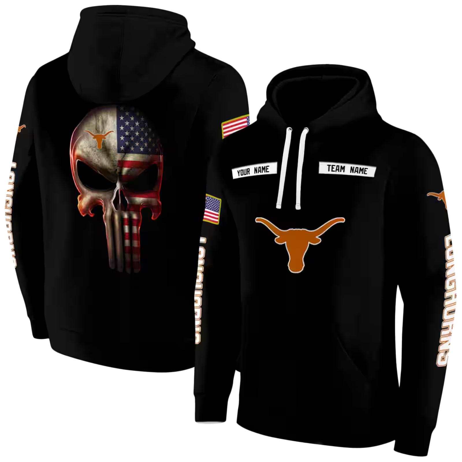 customized texas longhorns punisher skull black hoodie fashion forward