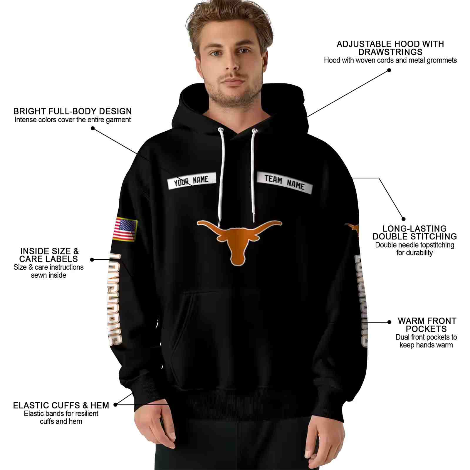 customized texas longhorns punisher skull black hoodie latest model