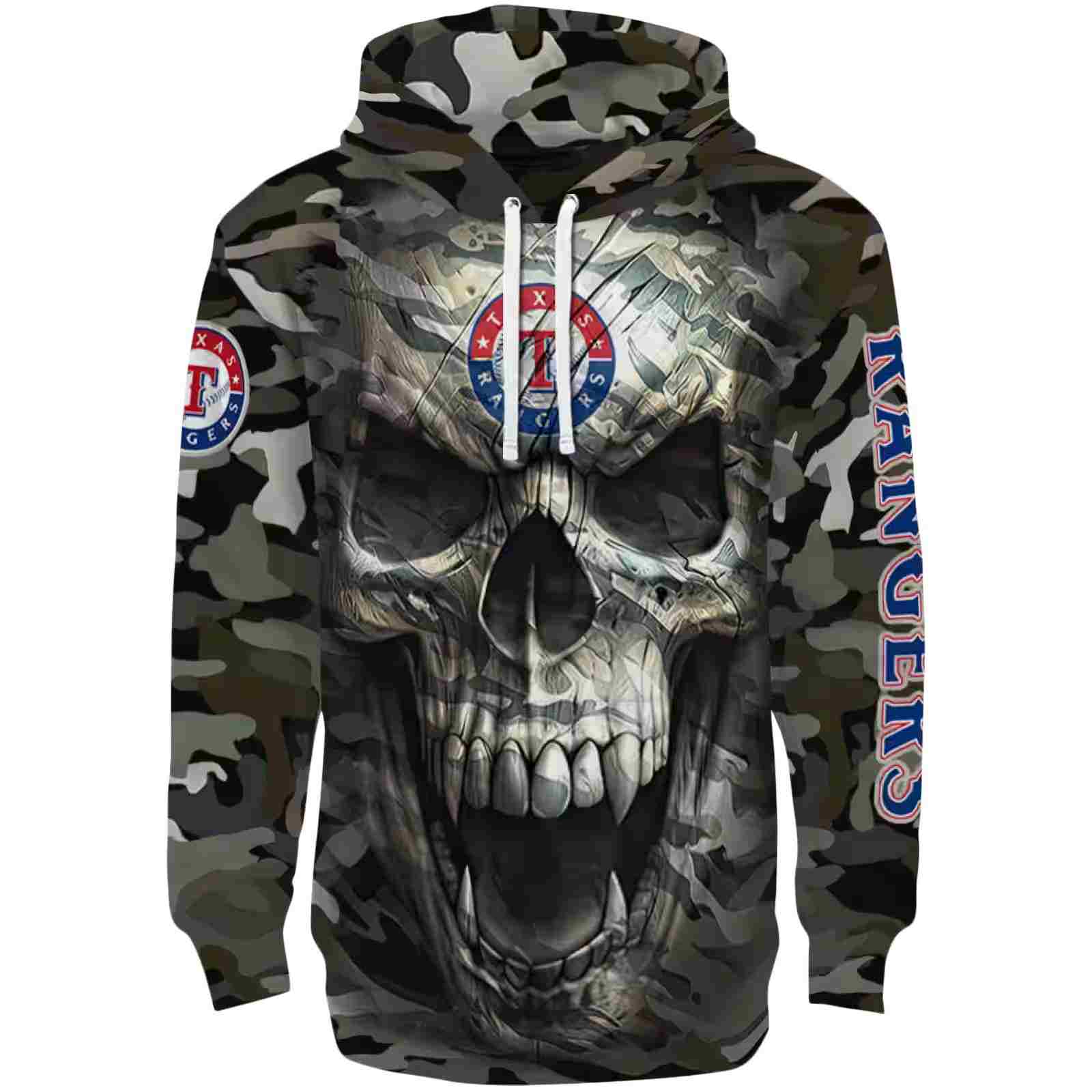 Customized Texas Rangers Camo Skull Hoodie