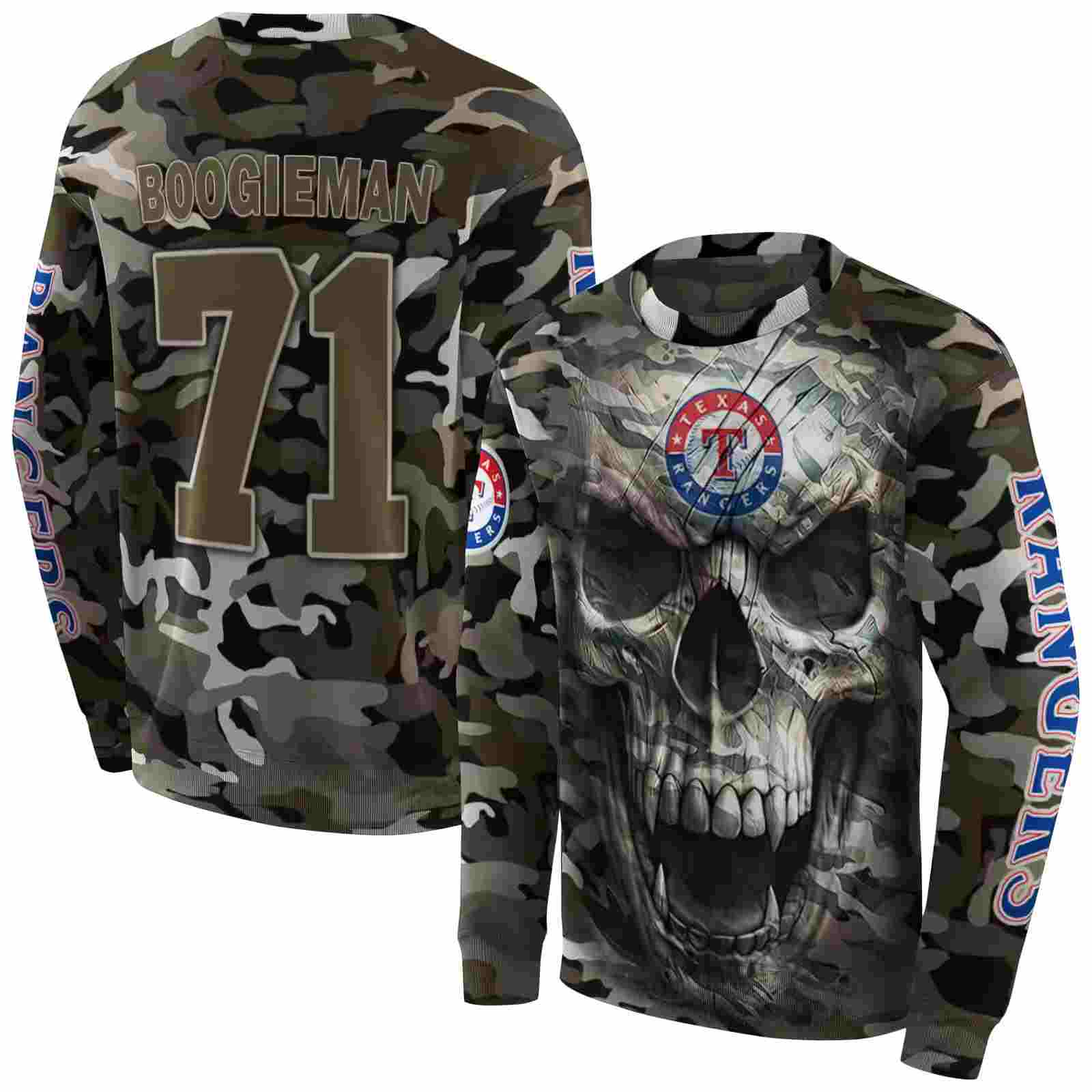 customized texas rangers camo skull hoodie premium grade