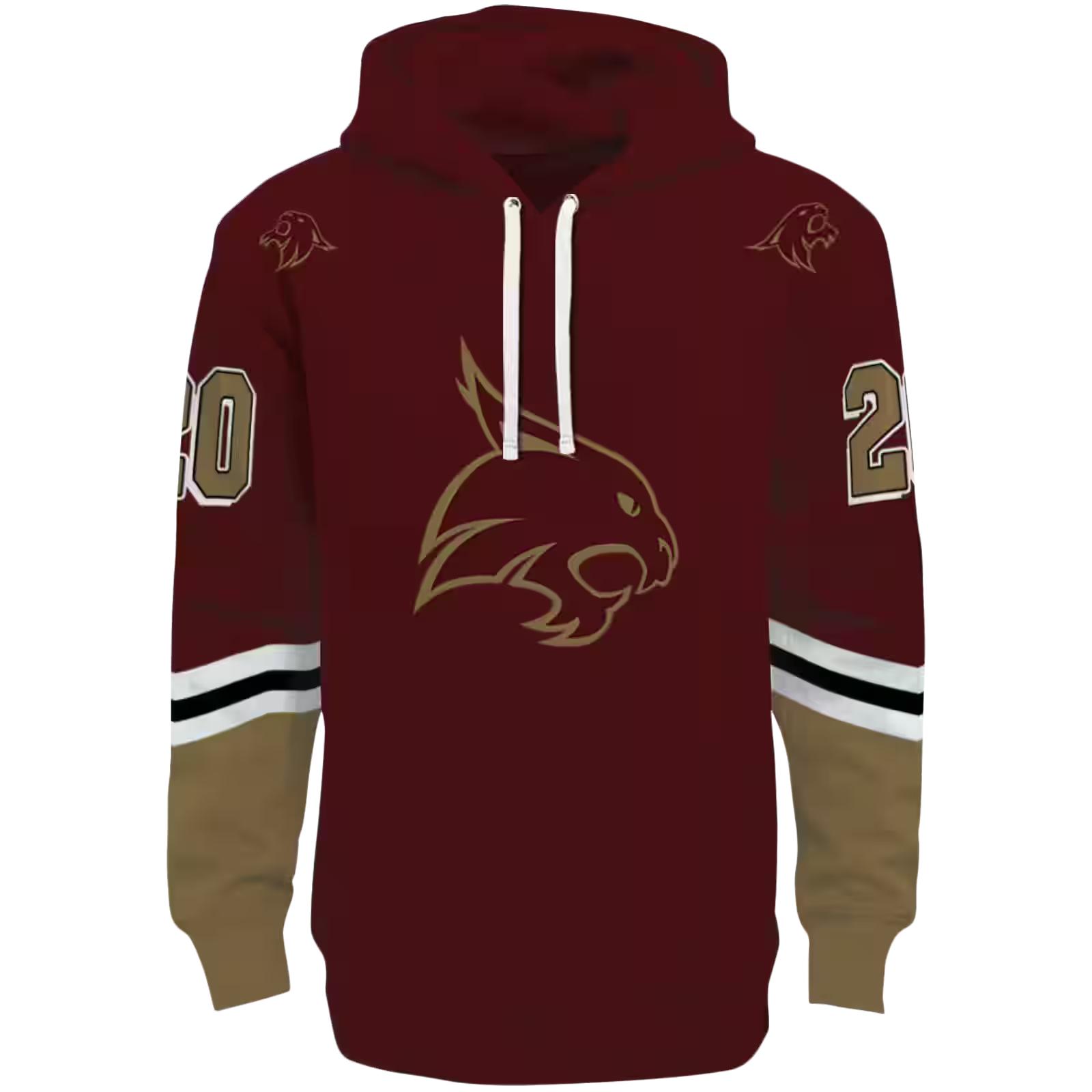 Customized Texas State Bobcats Striped Sleeves Maroon Hoodie