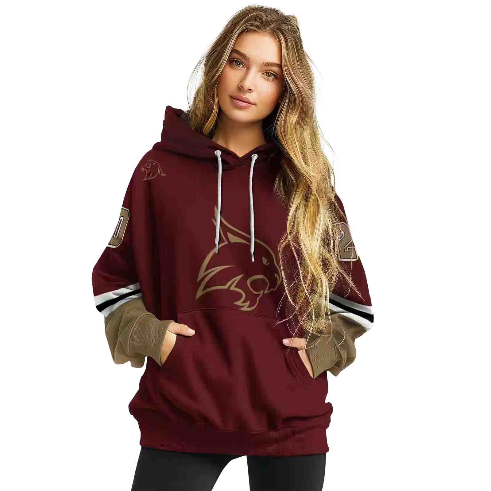 customized texas state bobcats striped sleeves maroon hoodie high quality