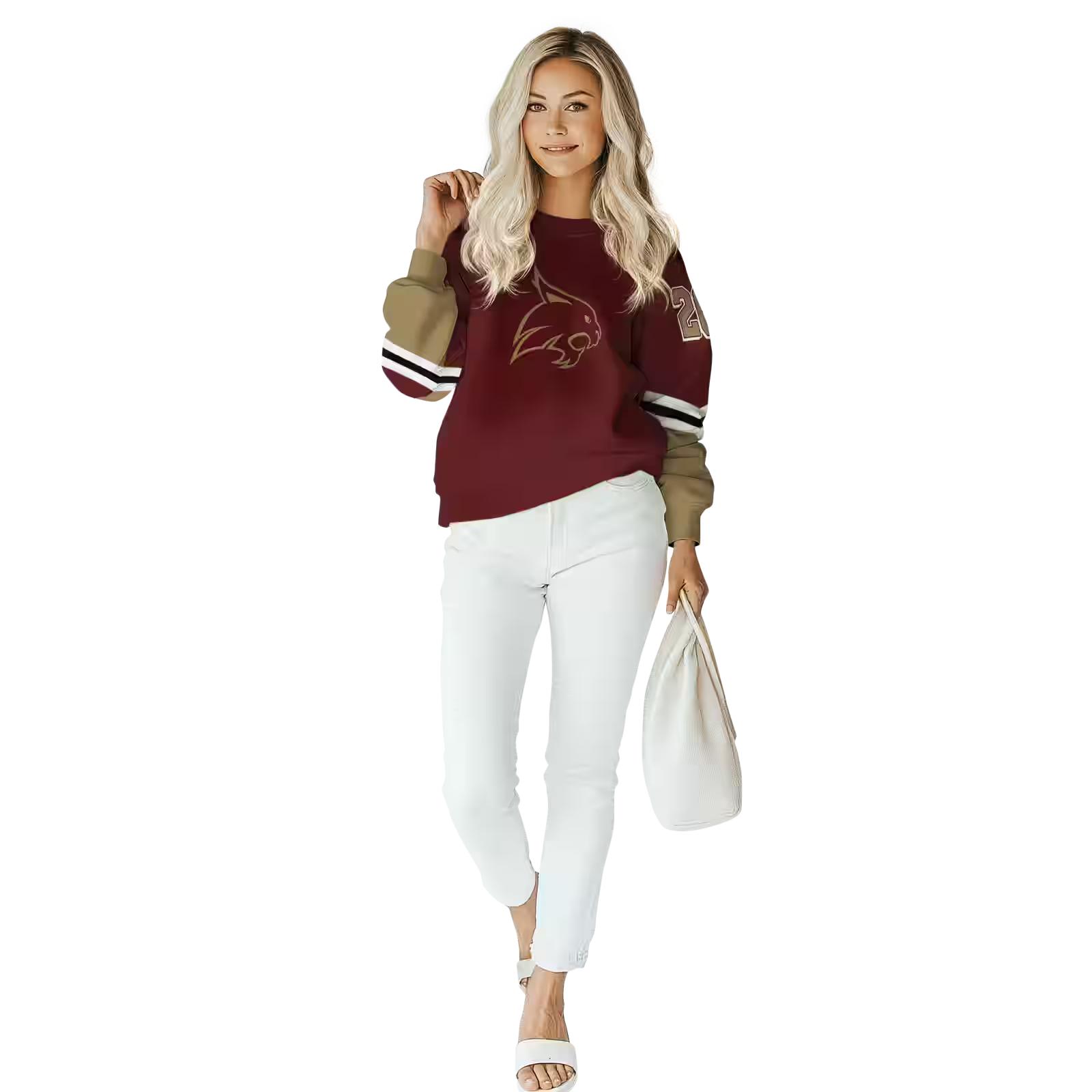 customized texas state bobcats striped sleeves maroon hoodie trendy