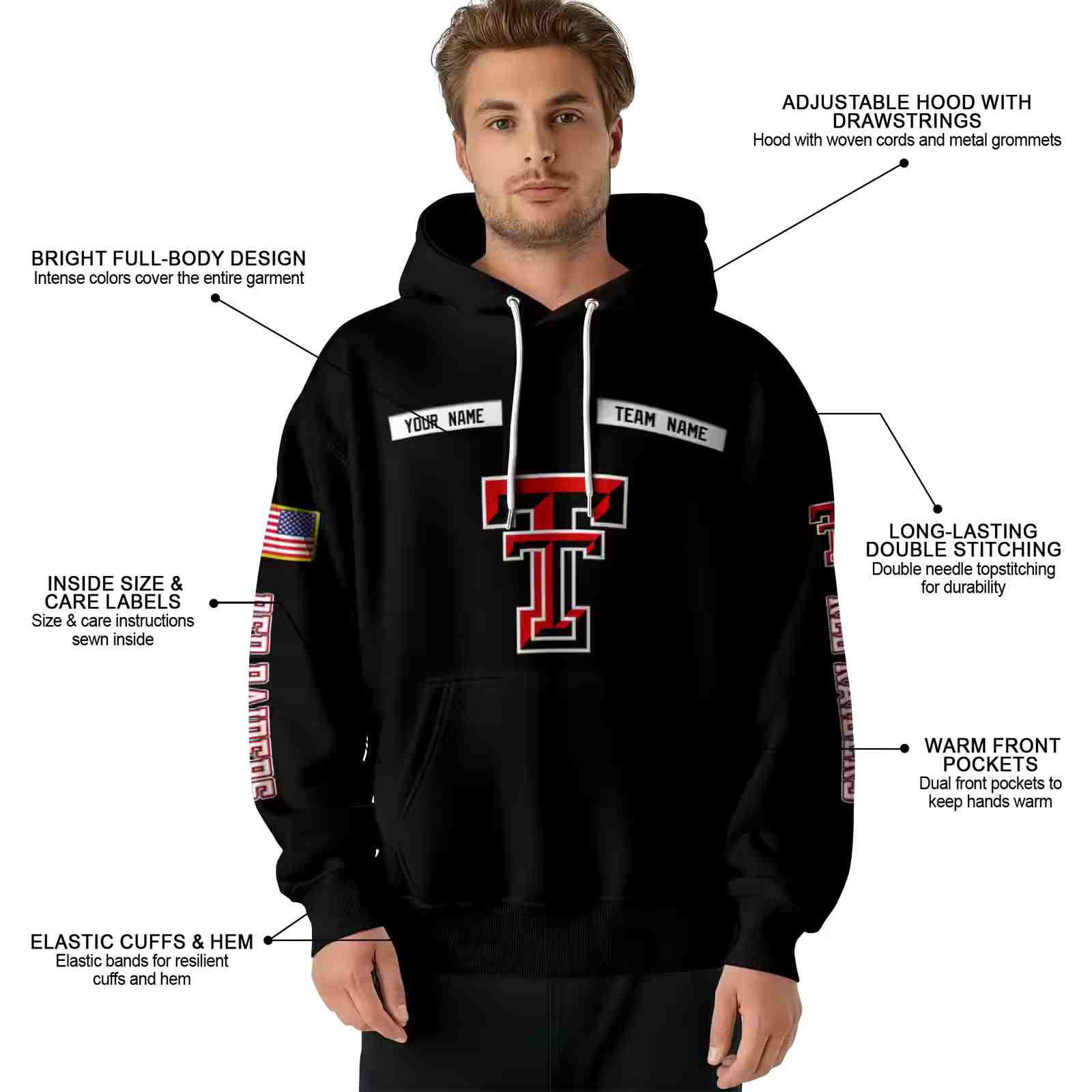 customized texas tech red raiders punisher skull black hoodie latest model