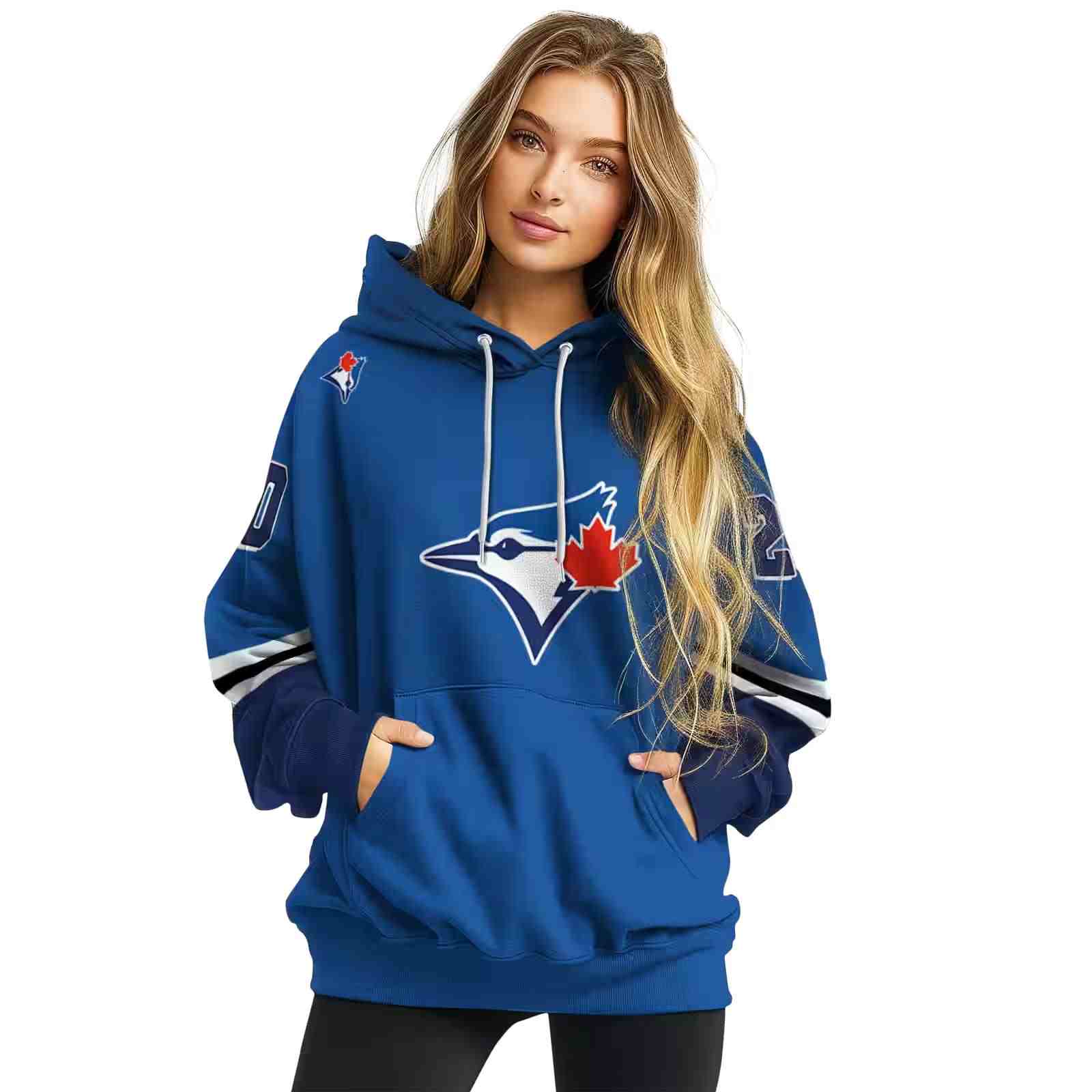 customized toronto blue jays striped sleeves blue hoodie high quality