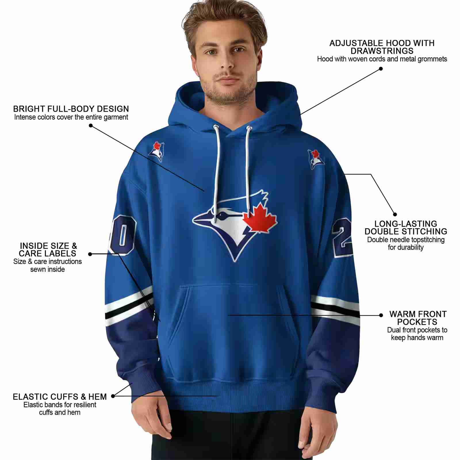 customized toronto blue jays striped sleeves blue hoodie latest model