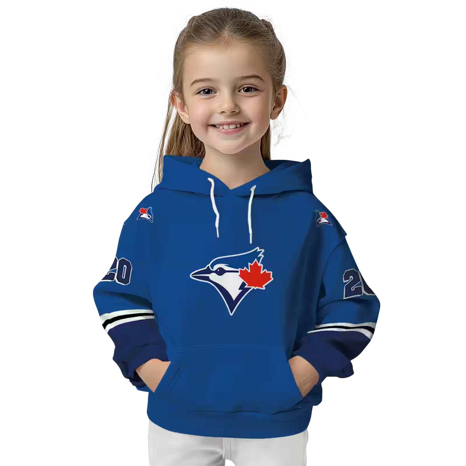 customized toronto blue jays striped sleeves blue hoodie top rated