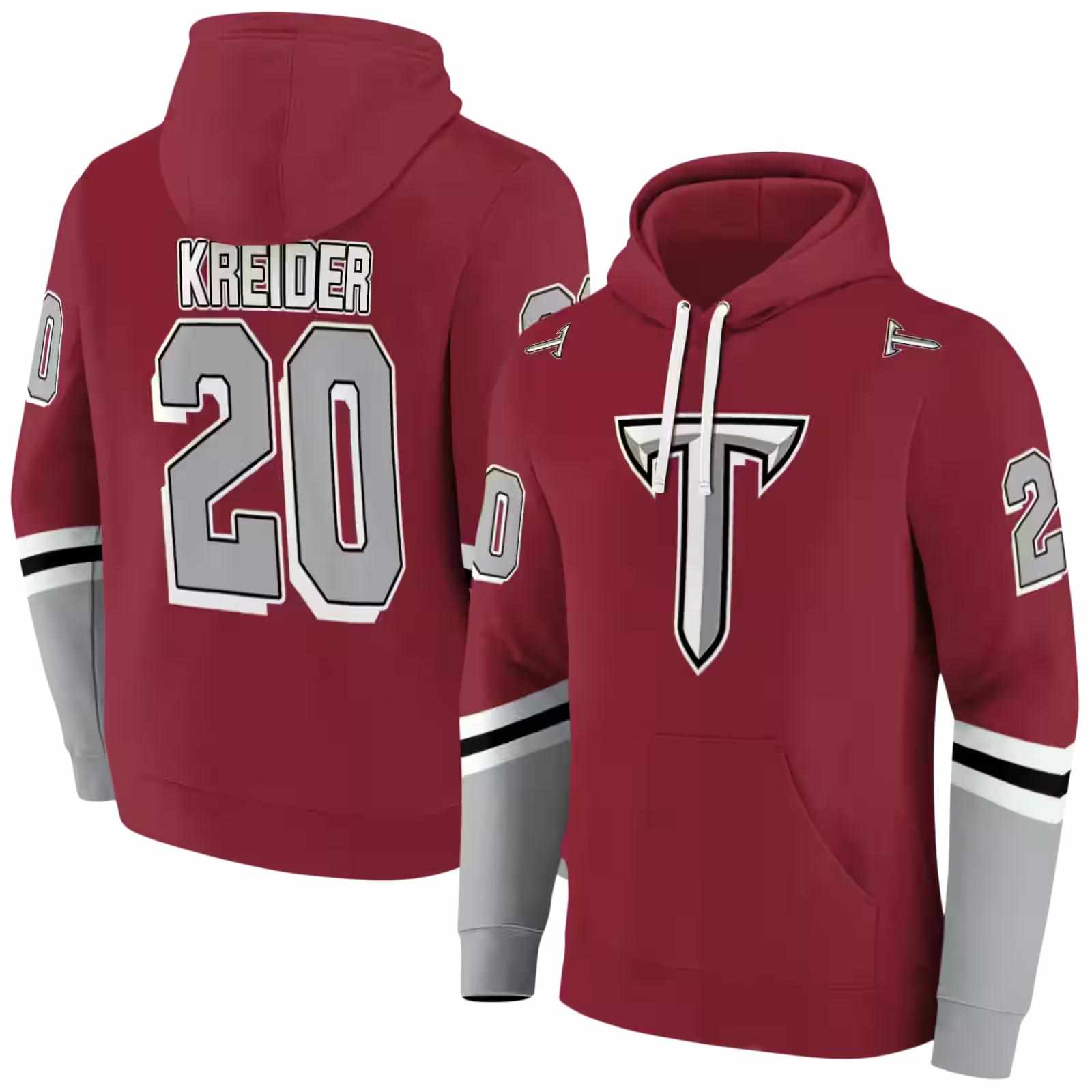 customized troy trojans striped sleeves red hoodie fashion forward