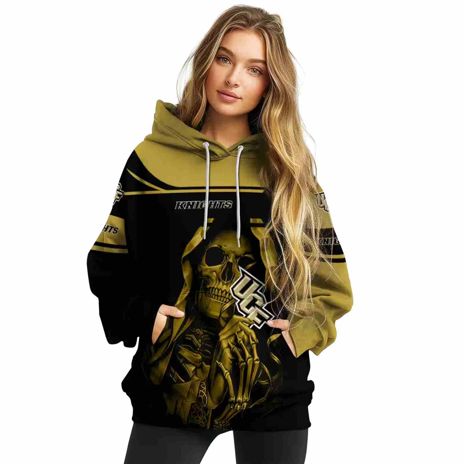 customized ucf knights grim reaper gold black hoodie high quality