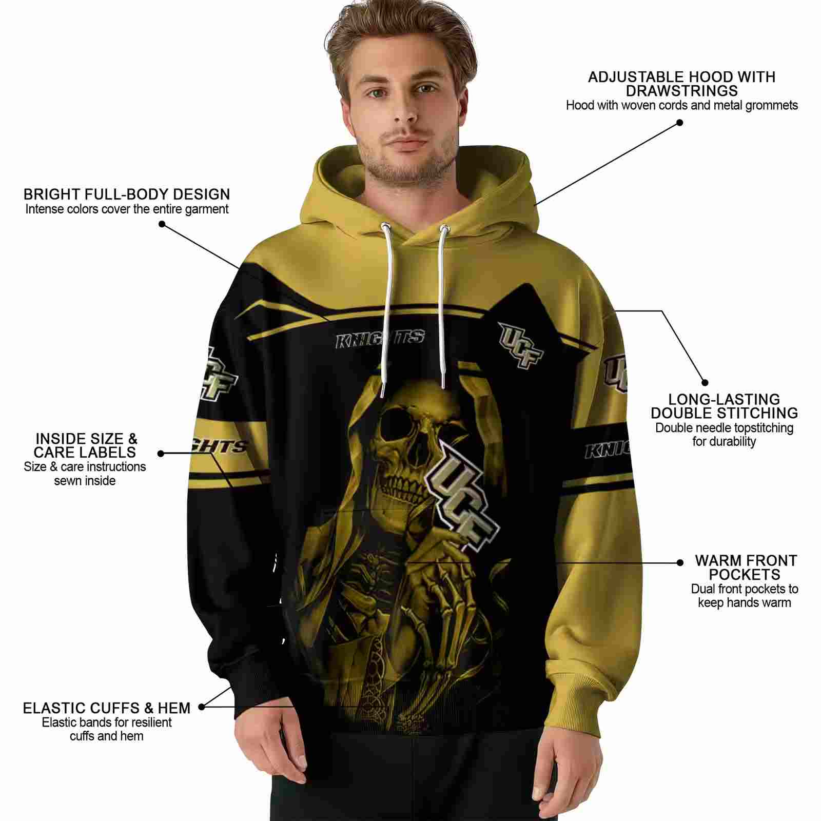 customized ucf knights grim reaper gold black hoodie latest model