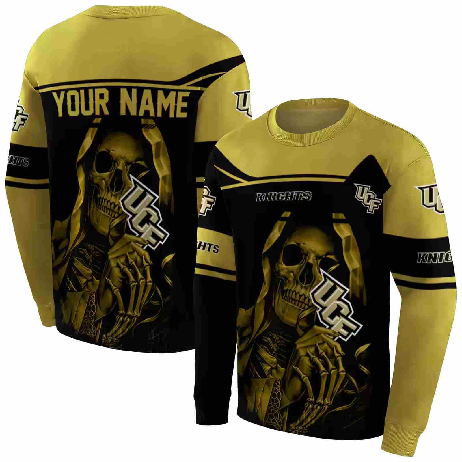 customized ucf knights grim reaper gold black hoodie premium grade