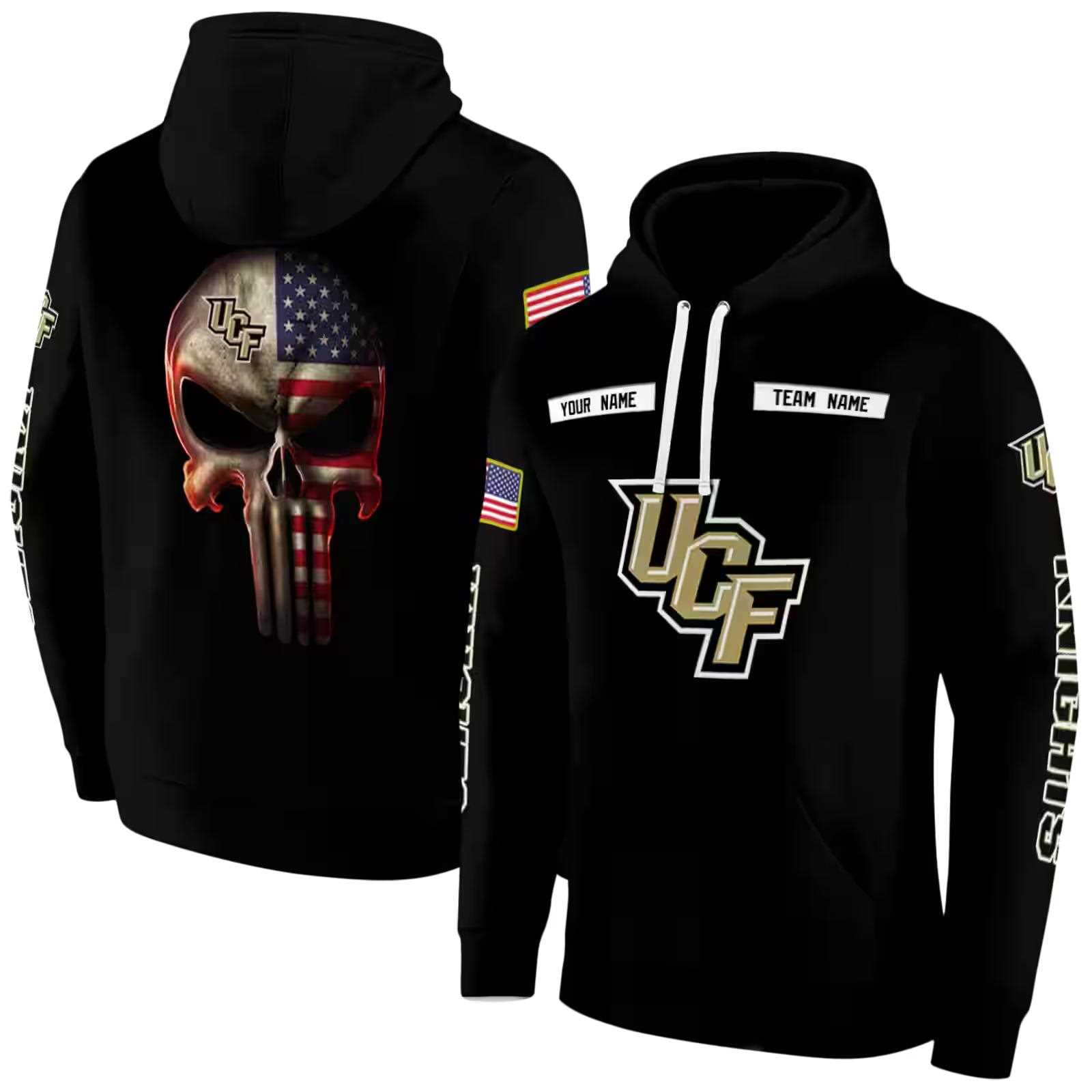 customized ucf knights punisher skull black hoodie fashion forward