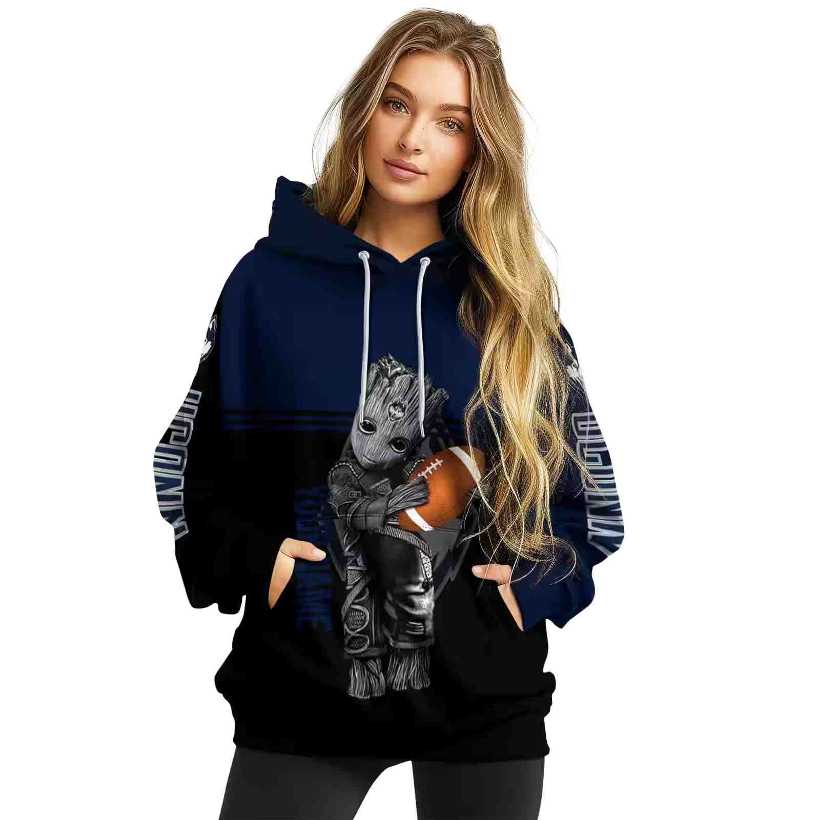 customized uconn huskies baby groot blue black hoodie high quality