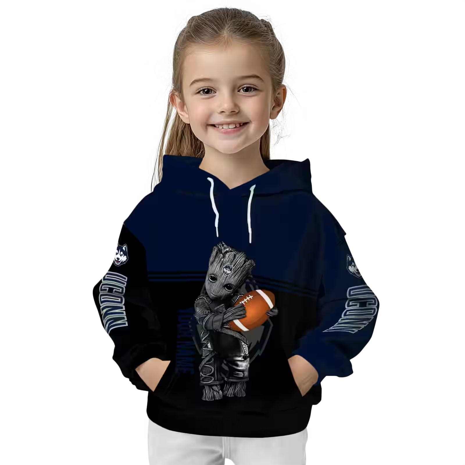 customized uconn huskies baby groot blue black hoodie top rated