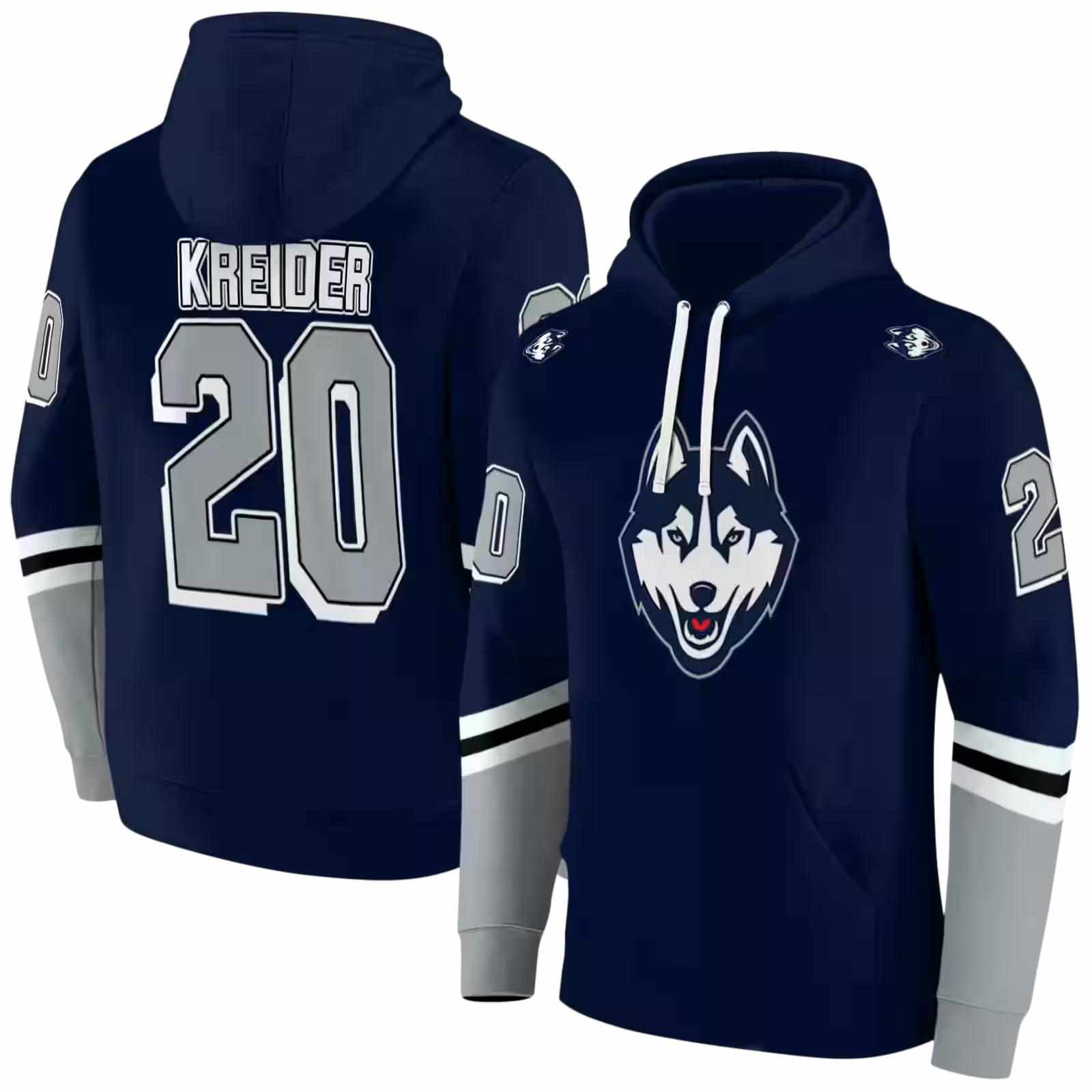 customized uconn huskies striped sleeves blue hoodie fashion forward