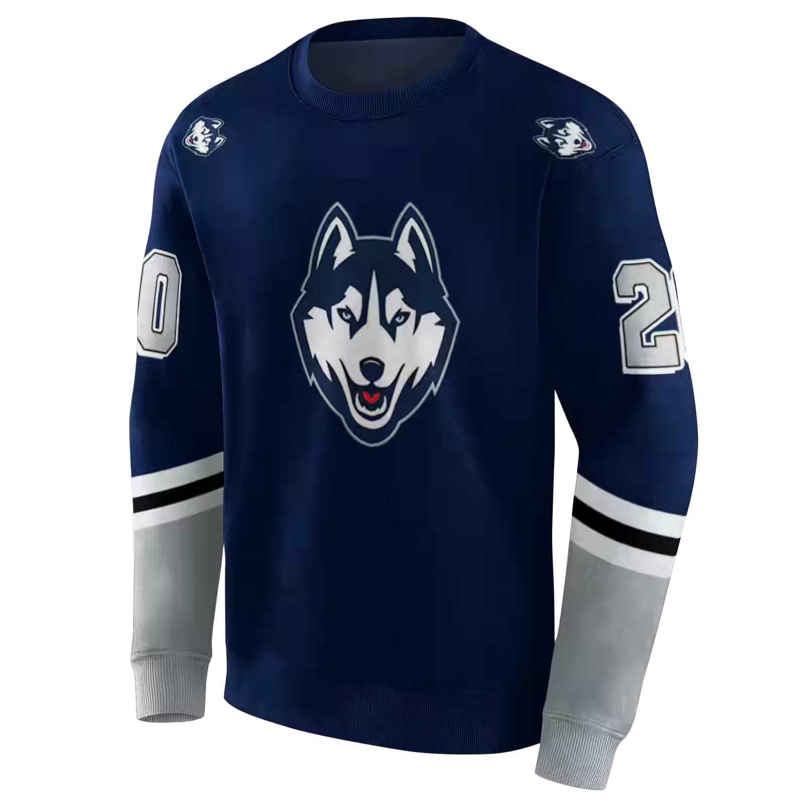 customized uconn huskies striped sleeves blue hoodie new arrival