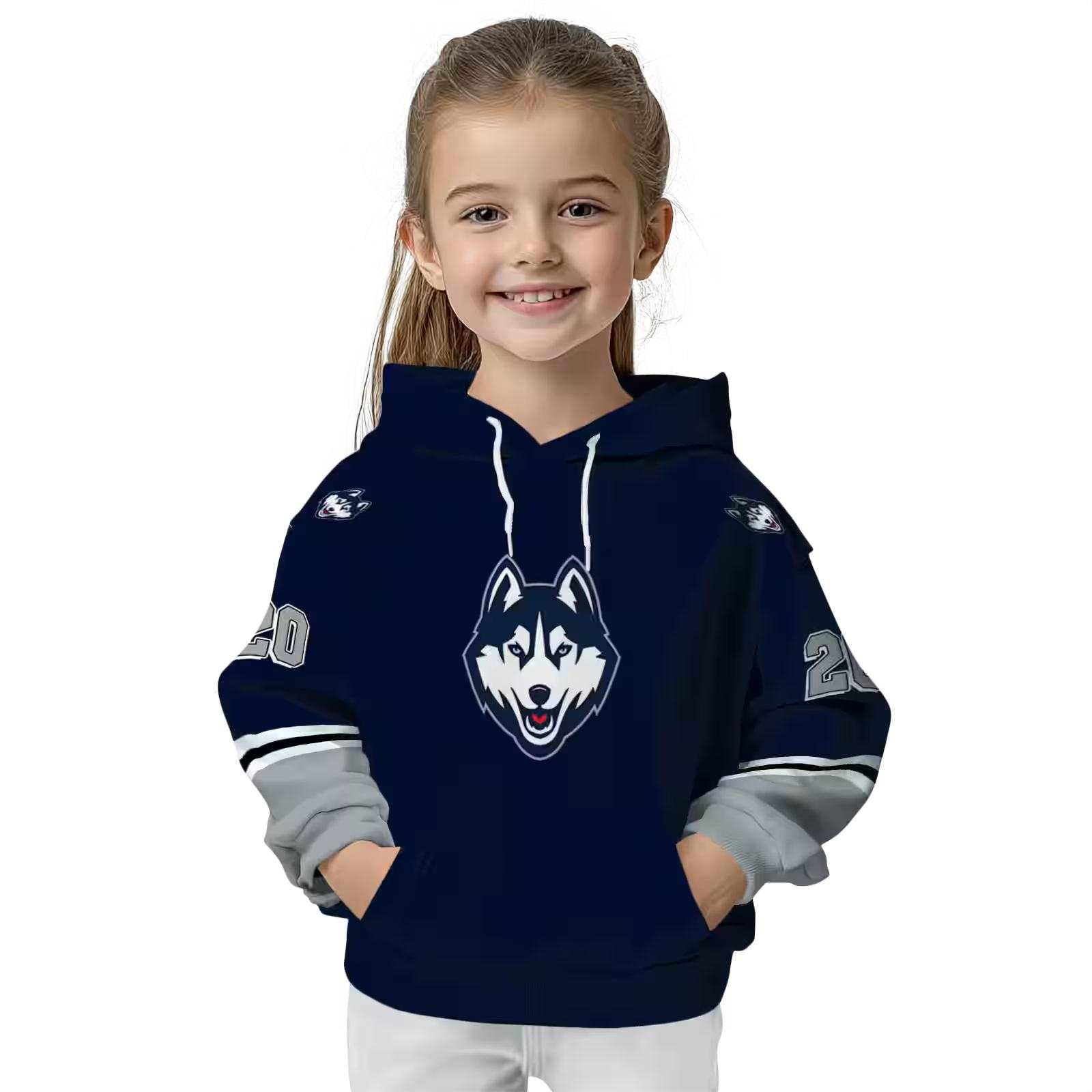 customized uconn huskies striped sleeves blue hoodie top rated