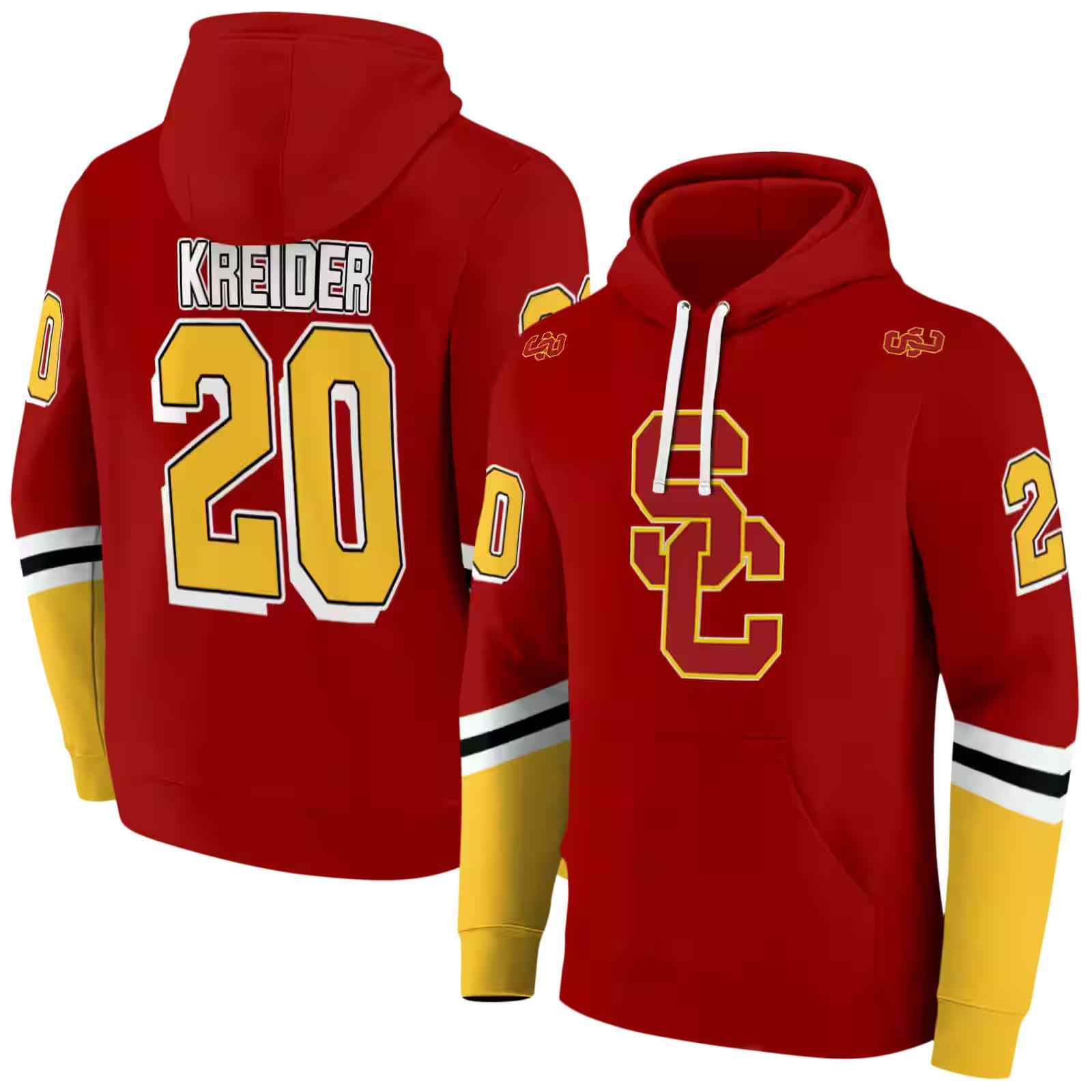 customized usc trojans striped sleeves red hoodie fashion forward