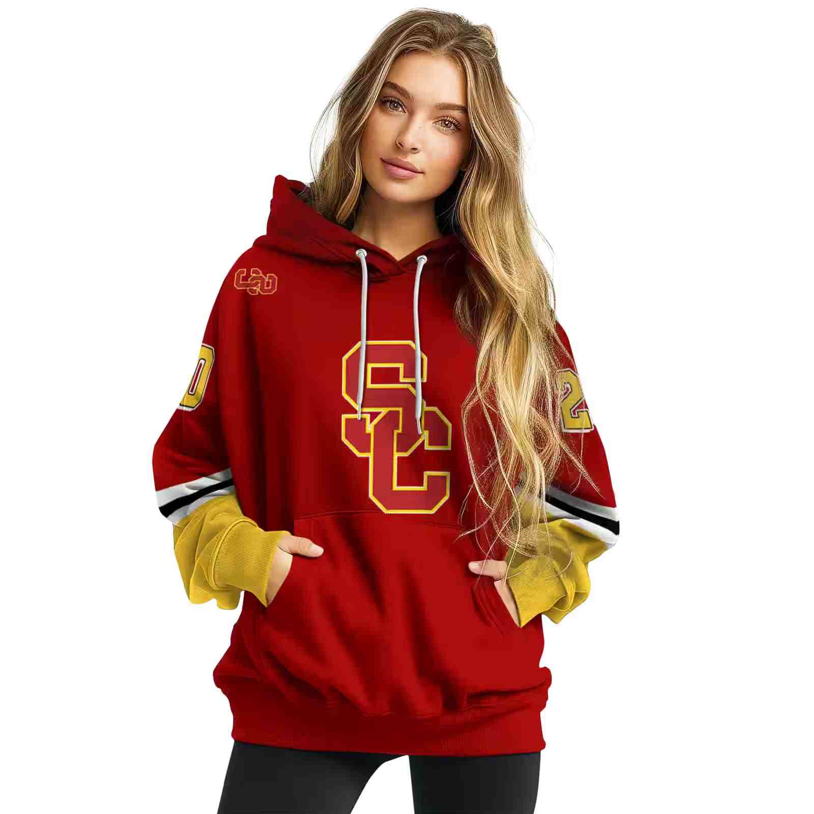 customized usc trojans striped sleeves red hoodie high quality