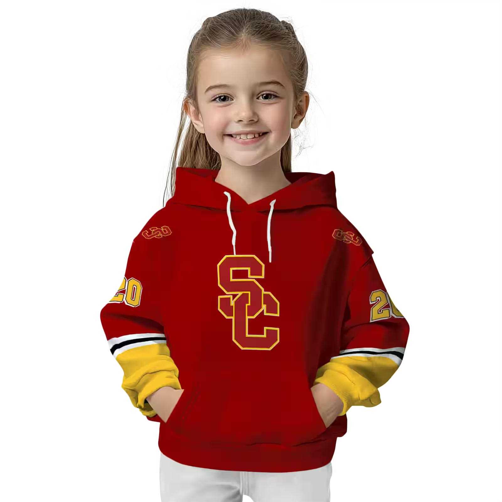 customized usc trojans striped sleeves red hoodie top rated