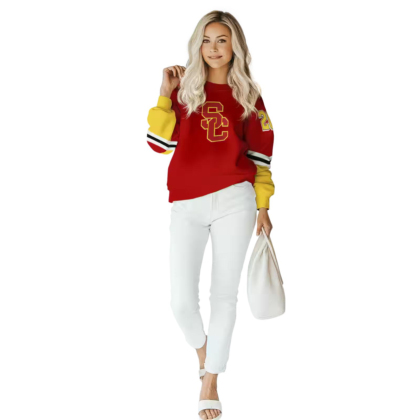 customized usc trojans striped sleeves red hoodie trendy