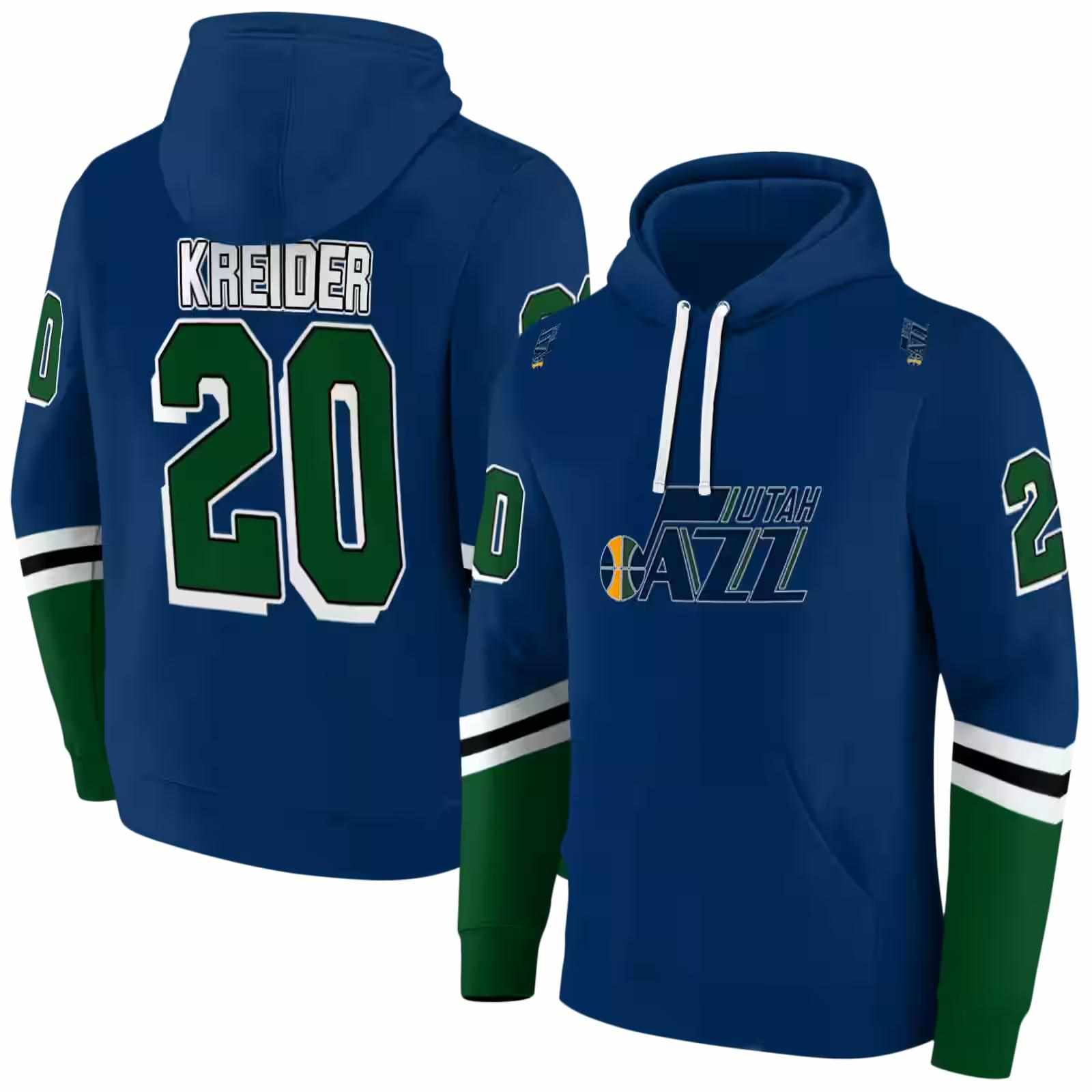 customized utah jazz striped sleeves navy hoodie fashion forward