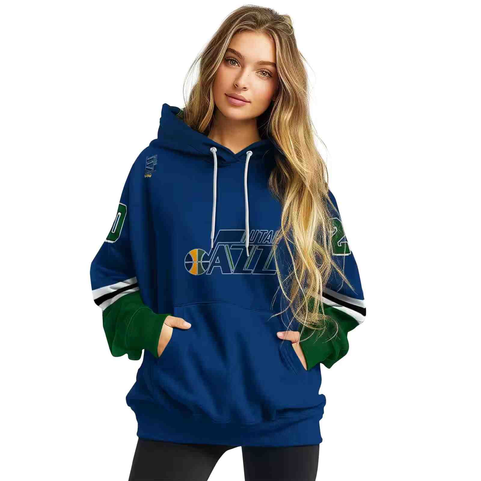 customized utah jazz striped sleeves navy hoodie high quality